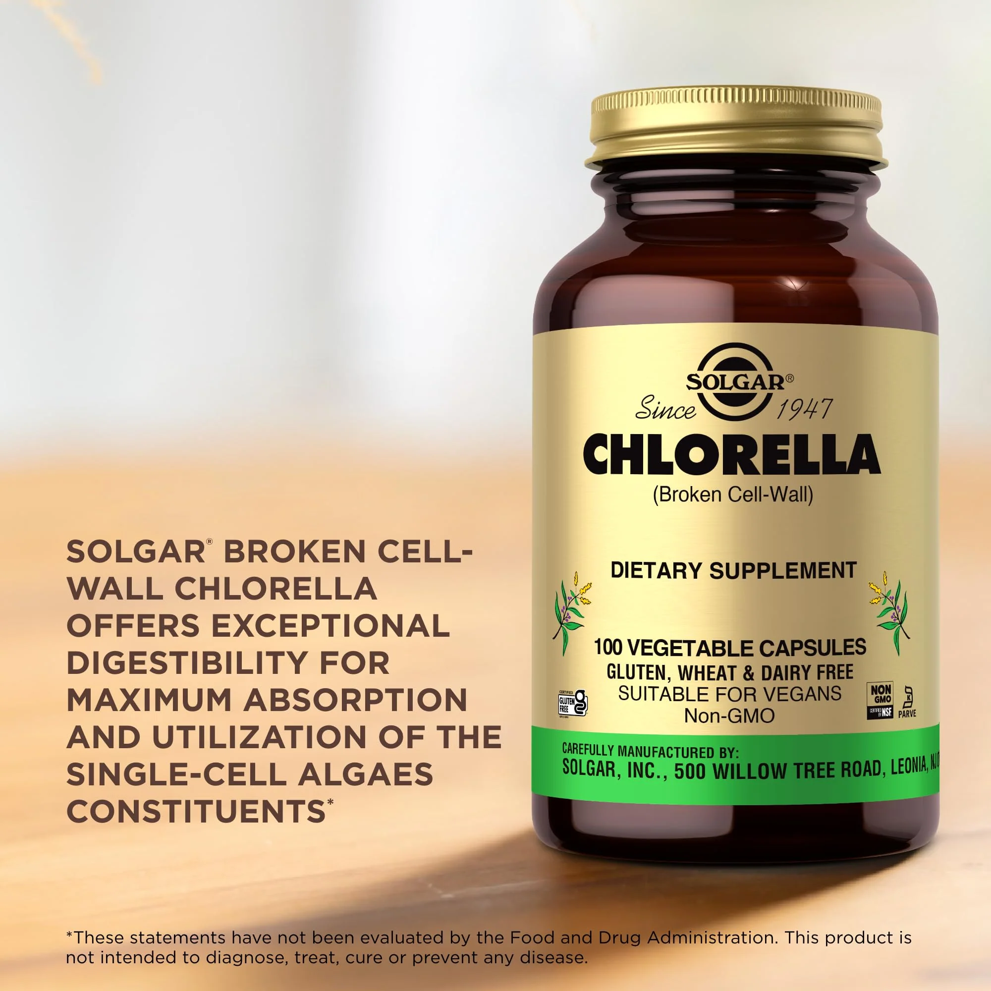 Solgar Chlorella - 100 Vegetable Capsules - Maximum Absorption - Non-GMO, Vegan, Gluten Free, Kosher - 100 Servings - Image 3