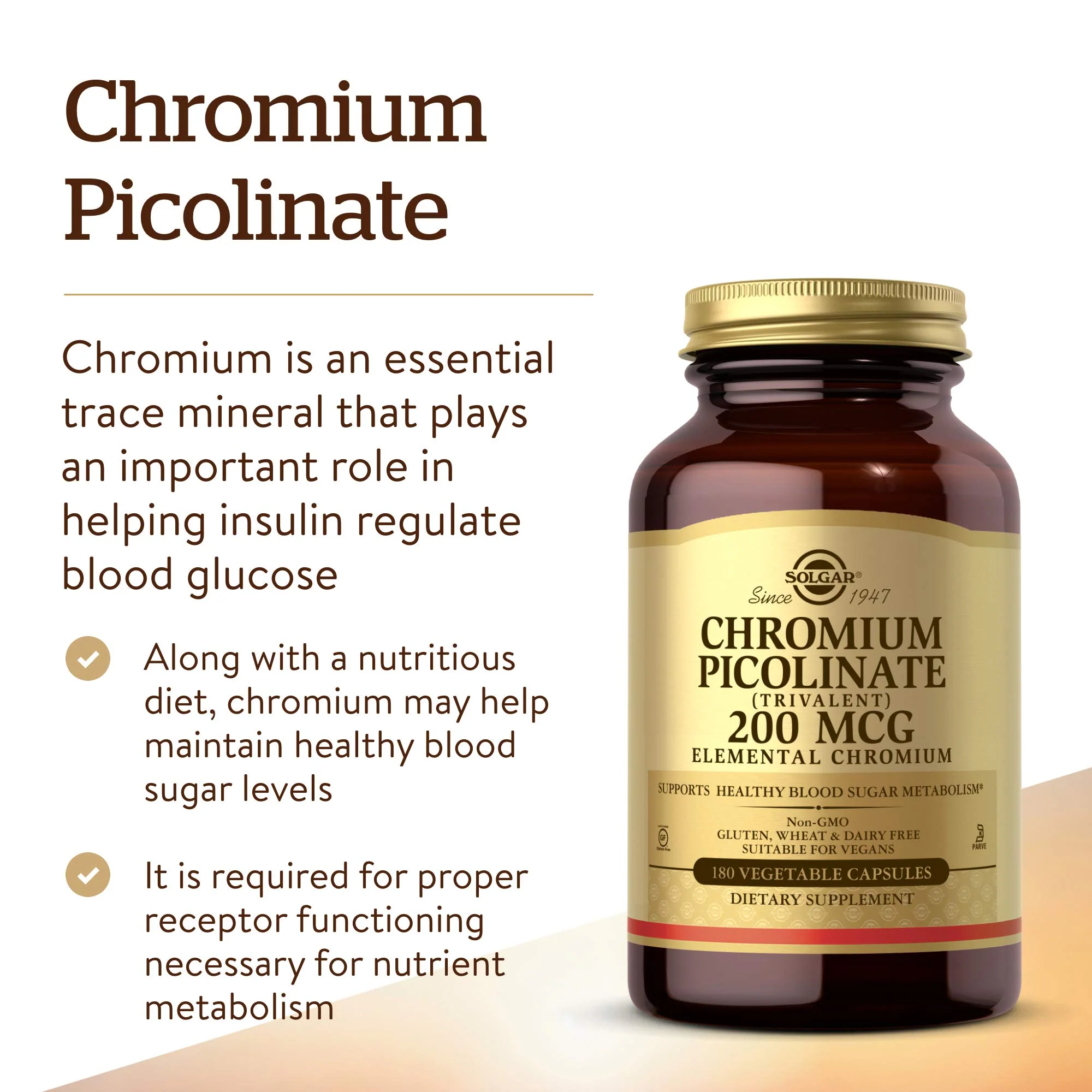 Solgar Chromium Picolinate 200 mcg, 180 Vegetable Capsules - Supports Healthy Blood Sugar Metabolism - Non-GMO, Vegan, Gluten Free, Dairy Free, Kosher - 180 Servings - Image 5