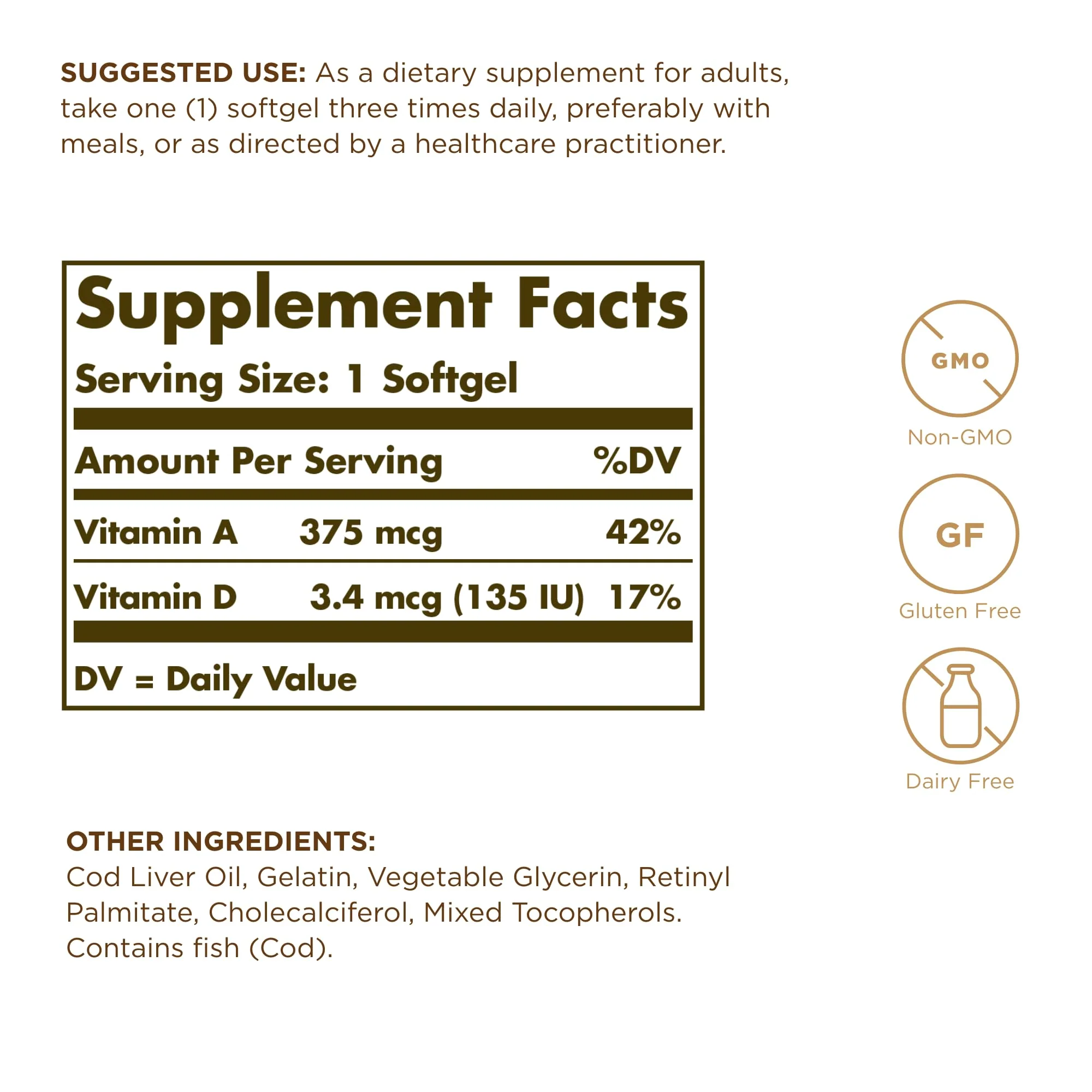 Solgar Cod Liver Oil - 100 Softgels - Provides Vitamins A & D - Non-GMO, Gluten Free - 100 Servings - Image 6