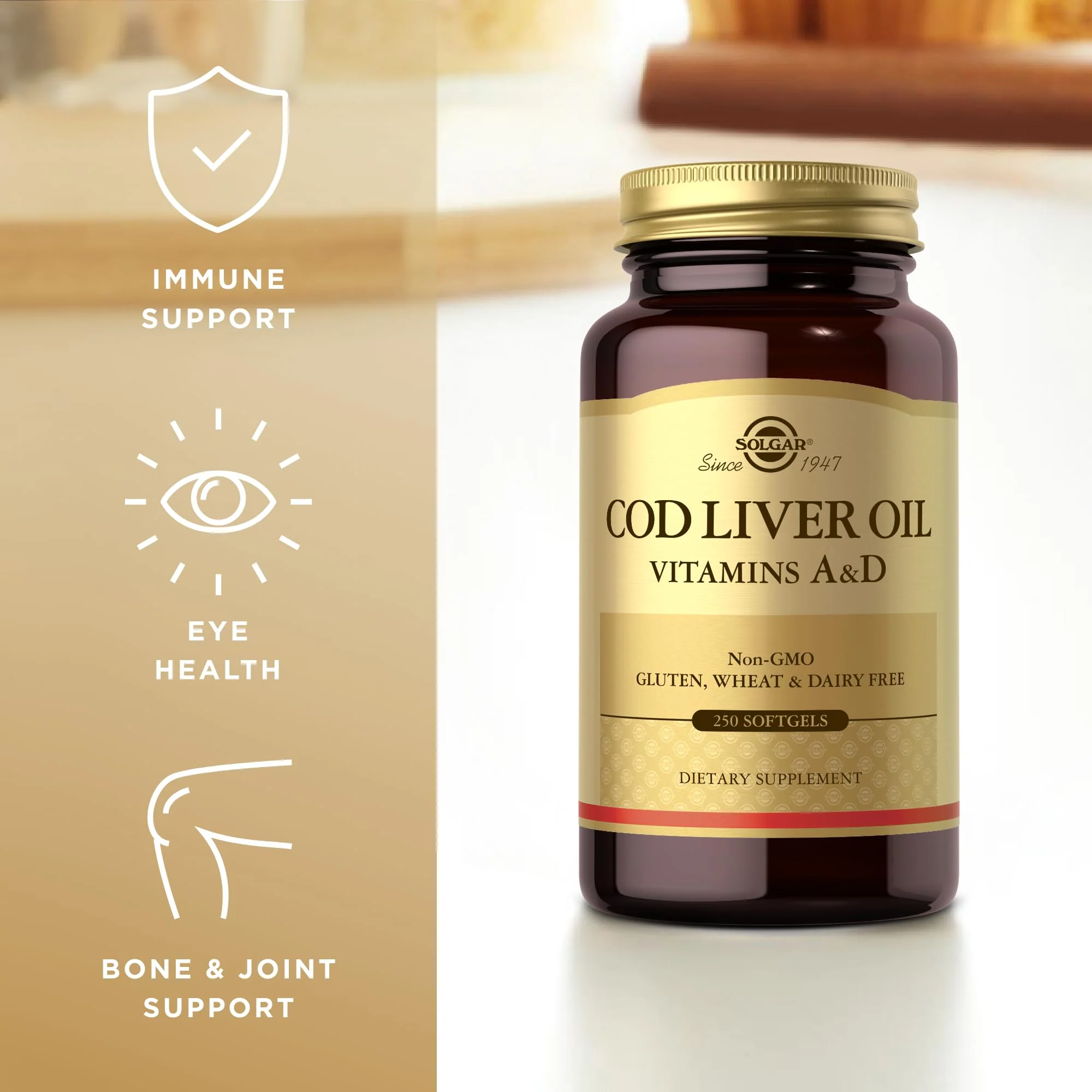 Solgar Cod Liver Oil - 250 Softgels - Provides Vitamins A & D - Non-GMO, Gluten Free - 250 Servings - Image 4