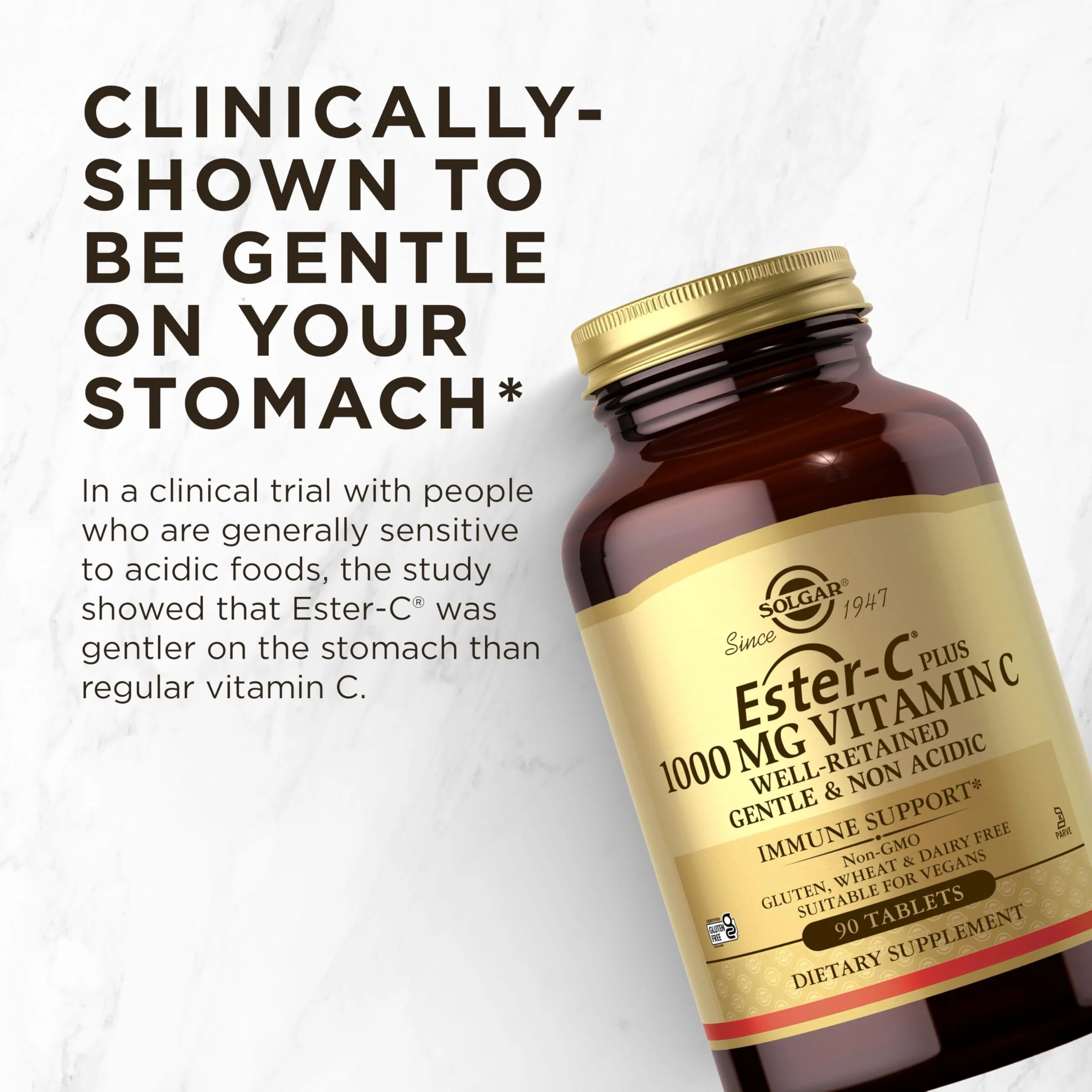 Solgar Ester-C Plus 1000 mg Vitamin C (Ascorbate Complex), 90 Tablets - Gentle On The Stomach & Non Acidic - Antioxidant & Immune System Support - Non GMO, Vegan, Gluten-Free, Kosher - 90 Servings - Image 4