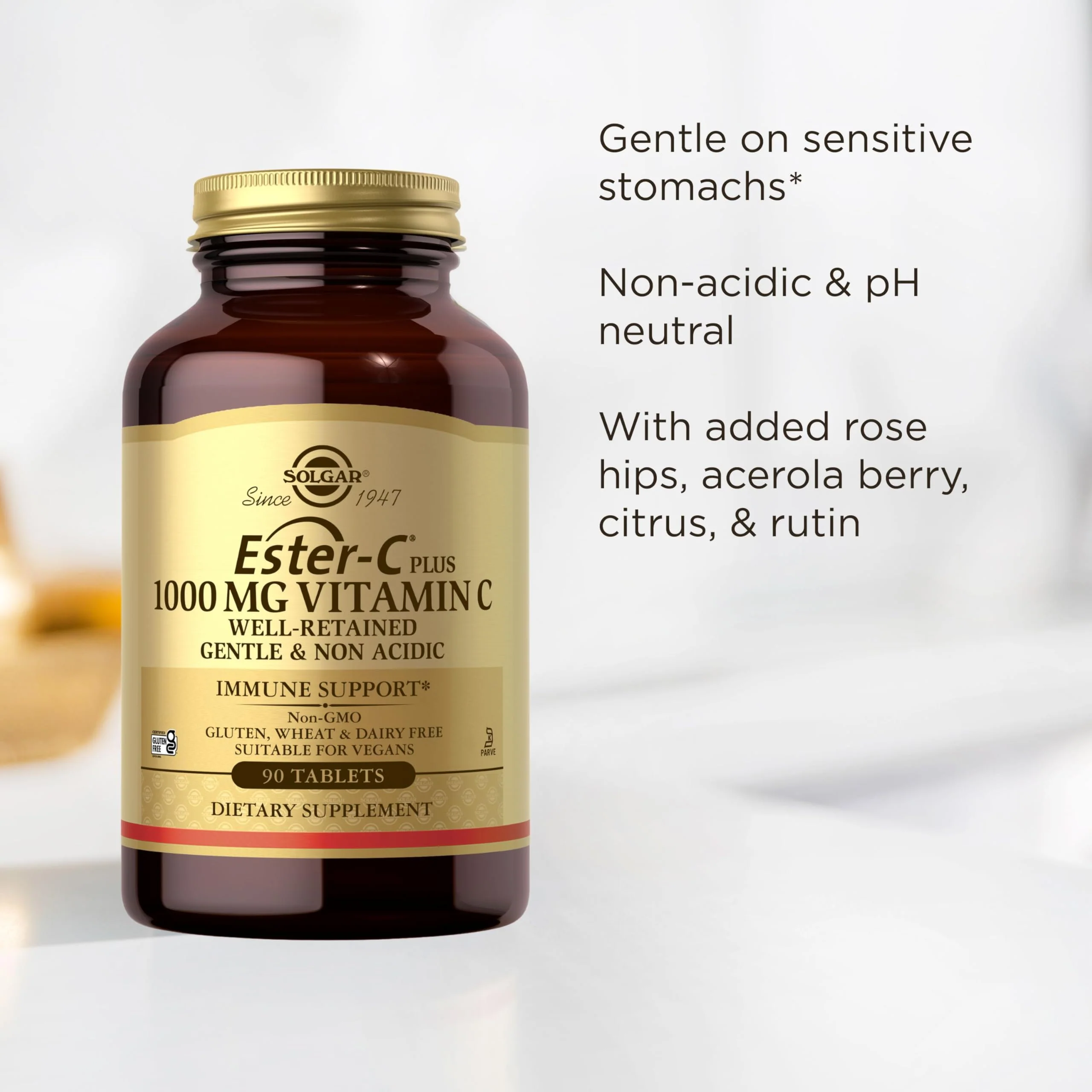 Solgar Ester-C Plus 1000 mg Vitamin C (Ascorbate Complex), 90 Tablets - Gentle On The Stomach & Non Acidic - Antioxidant & Immune System Support - Non GMO, Vegan, Gluten-Free, Kosher - 90 Servings - Image 5