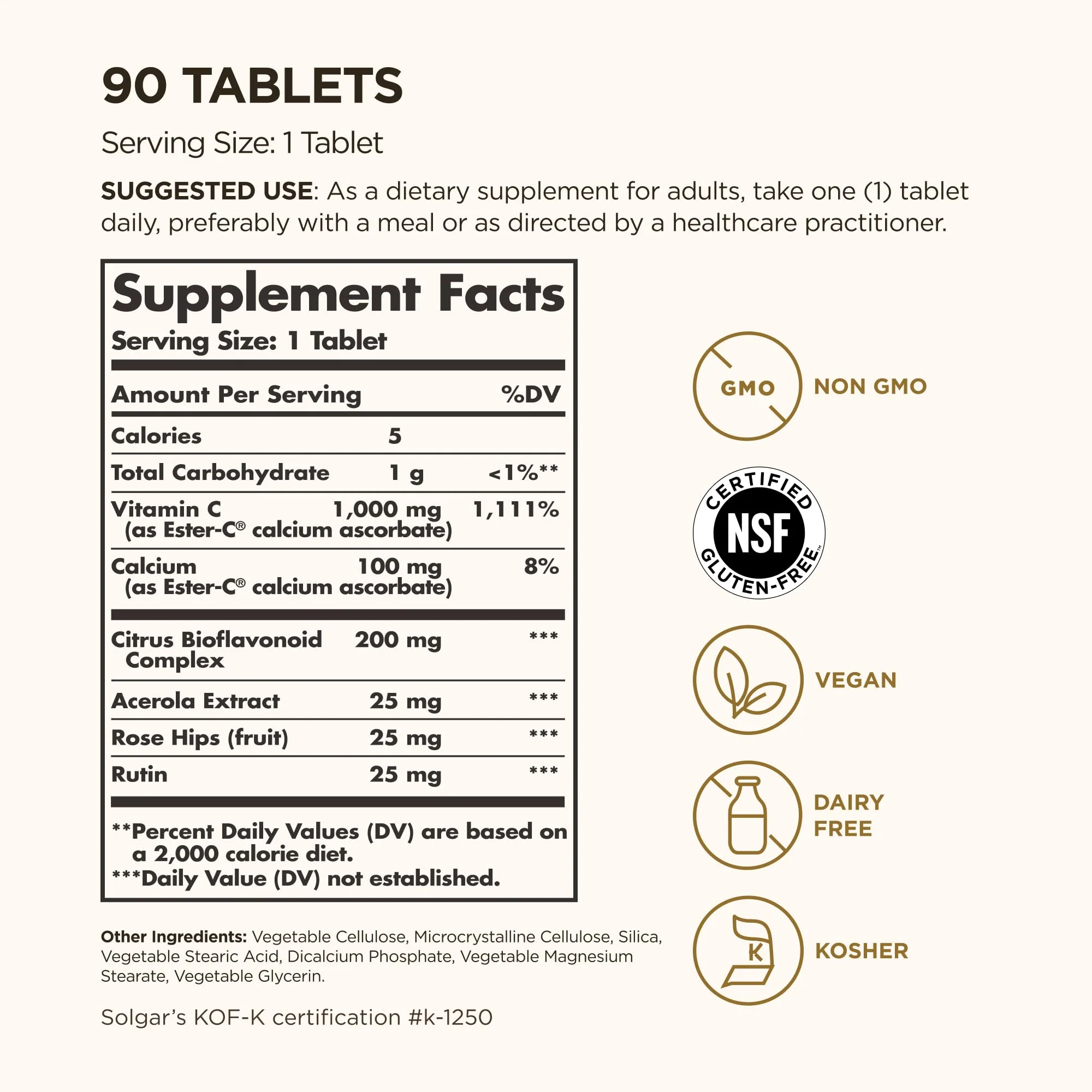 Solgar Ester-C Plus 1000 mg Vitamin C (Ascorbate Complex), 90 Tablets - Gentle On The Stomach & Non Acidic - Antioxidant & Immune System Support - Non GMO, Vegan, Gluten-Free, Kosher - 90 Servings - Image 8