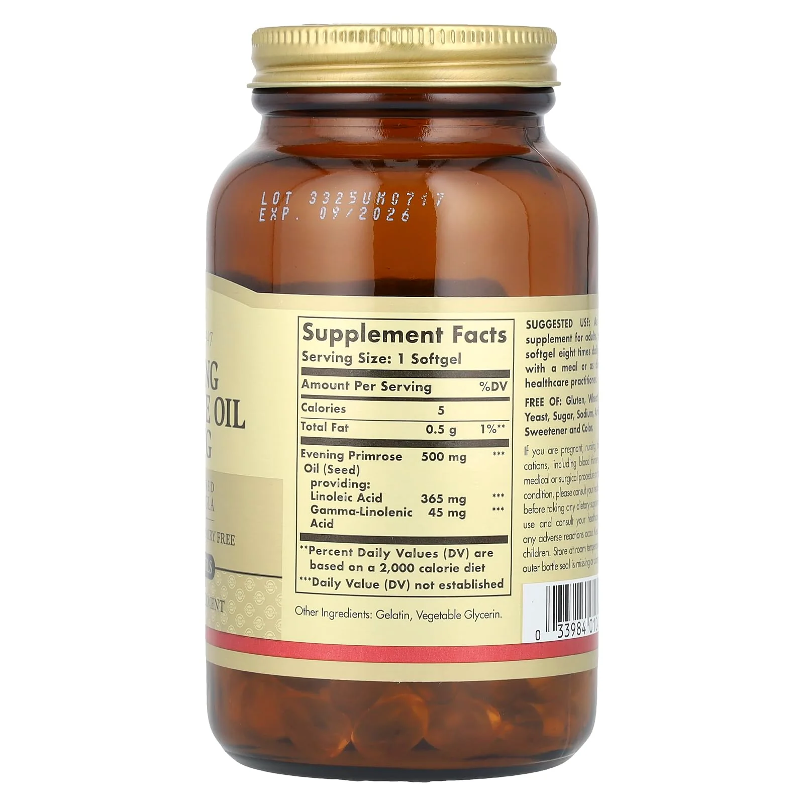 Solgar Evening Primrose Oil 500 mg, 180 Softgels - Promotes Healthy Skin & Cardiovascular Health - Nutritional Support for Women - Gluten Free, Dairy Free - 180 Servings - Image 5