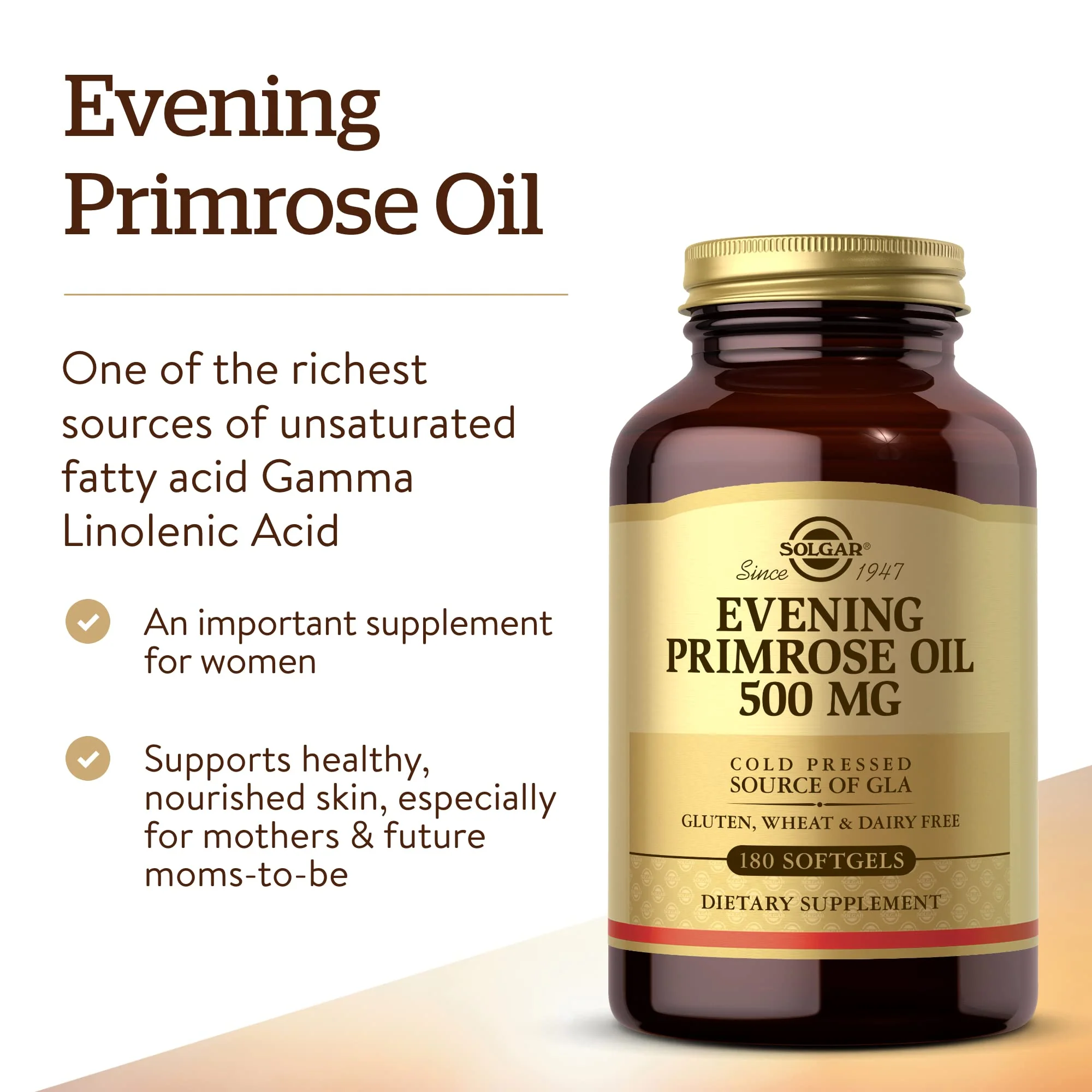 Solgar Evening Primrose Oil 500 mg, 180 Softgels - Promotes Healthy Skin & Cardiovascular Health - Nutritional Support for Women - Gluten Free, Dairy Free - 180 Servings - Image 6