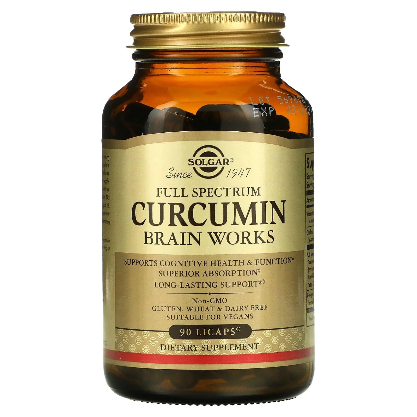 Solgar Full Spectrum Curcumin Brain Works, 90 Licaps - Support Memory Recall, Focus, Cognitive Function - Antioxidant Support - Curcumin, BacoMind, Choline, Vitamin B12 - Non-GMO, Vegan - 30 Servings - Image 7