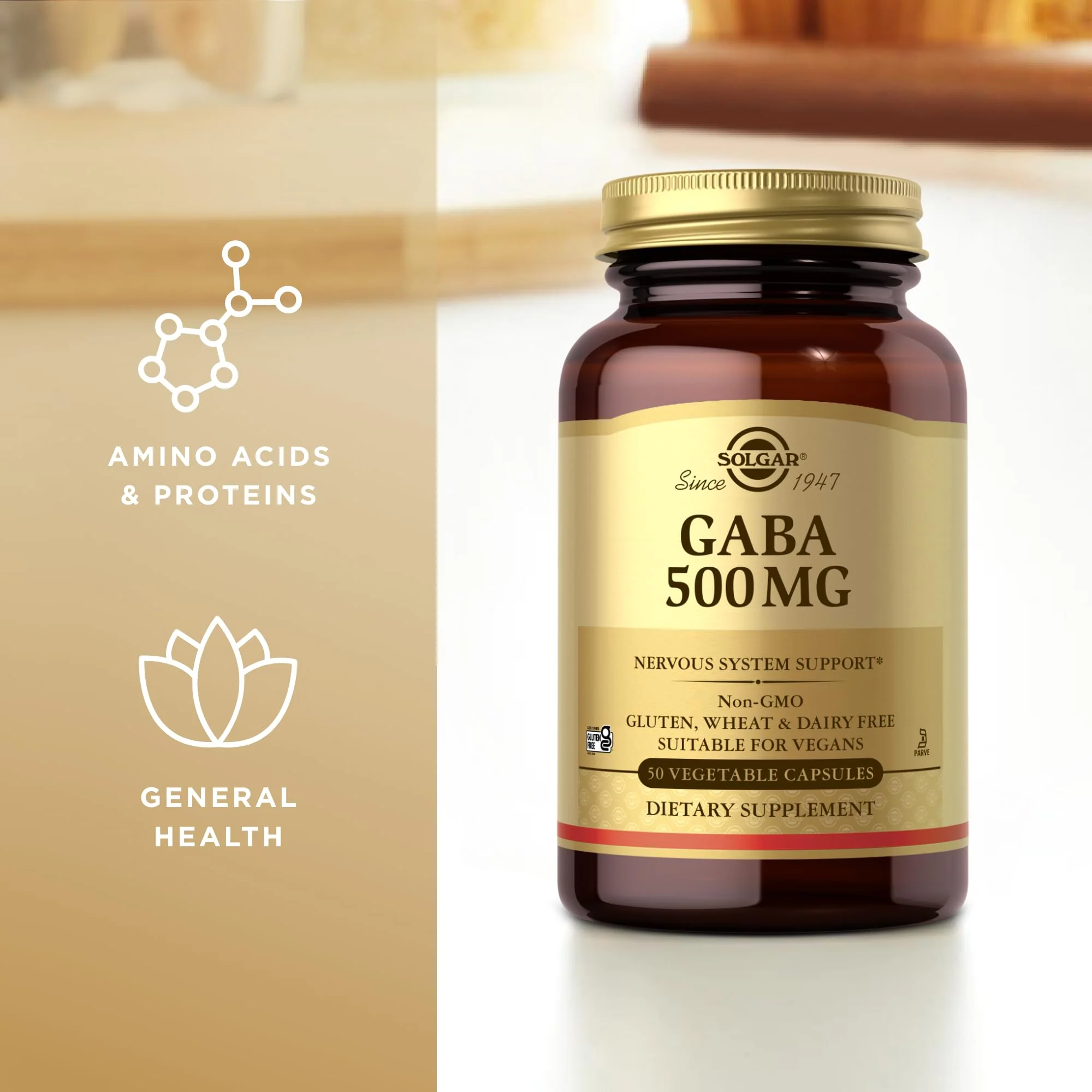 Solgar GABA 500 mg, 50 Vegetable Capsules - Relaxation & Nervous System Support - Amino Acid - Non-GMO, Vegan, Gluten Free, Dairy Free, Kosher - 50 Servings - Image 4