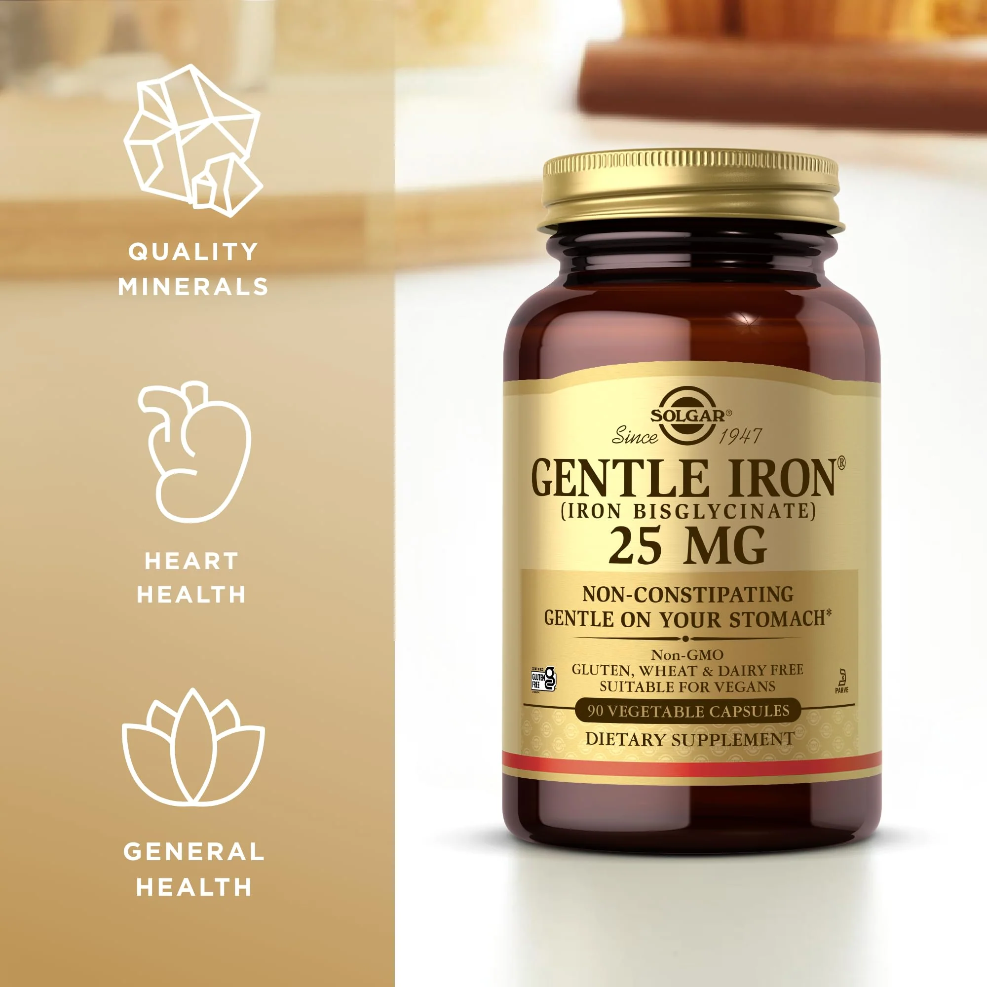 Solgar Gentle Iron (Iron Bisglycinate) 25 mg - 90 Vegetable Capsules - Non-Constipating, Gentle on Your Stomach - Gluten Free - 90 Servings - Image 4