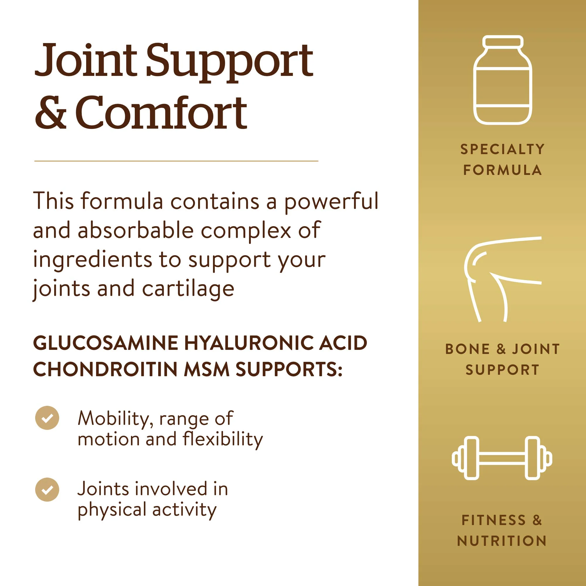 Solgar Glucosamine Hyaluronic Acid Chondroitin MSM (Shellfish-Free), 60 Tablets - Joint Support & Comfort - Supports Active Lifestyles - Non-GMO, Gluten Free, Dairy Free - 20 Servings - Image 9