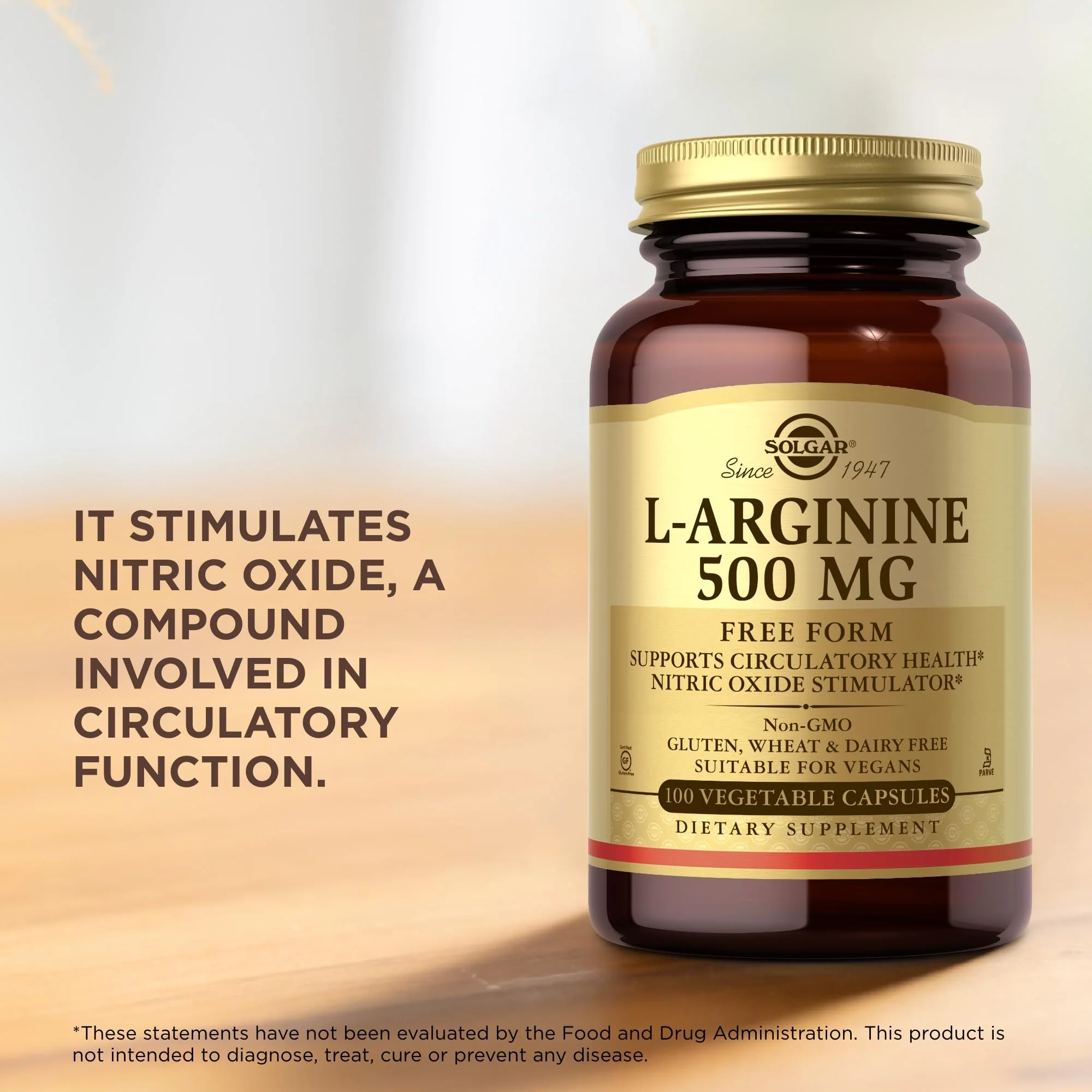Solgar L-Arginine 500 mg - 100 Vegetable Capsules - Nitric Oxide Stimulator - Non-GMO, Vegan, Gluten Free, Dairy Free, Kosher - 100 Servings - Image 3
