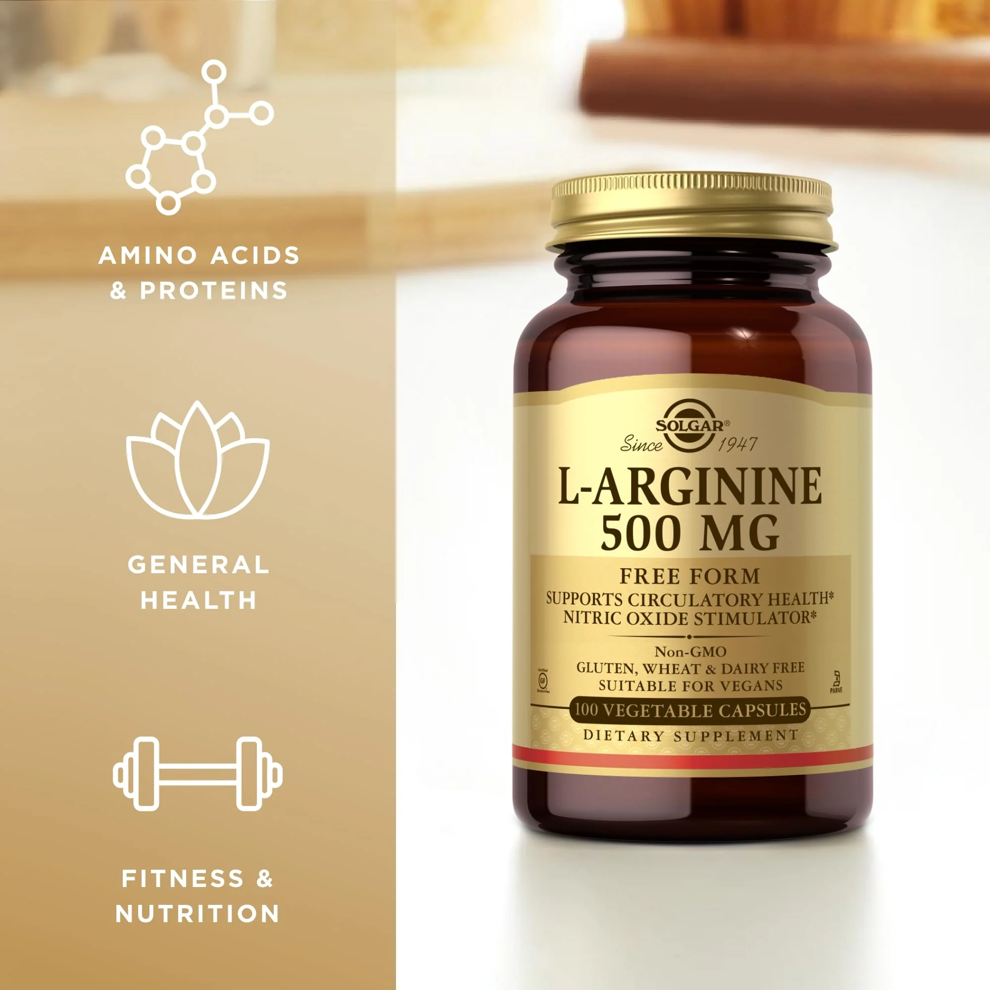 Solgar L-Arginine 500 mg - 100 Vegetable Capsules - Nitric Oxide Stimulator - Non-GMO, Vegan, Gluten Free, Dairy Free, Kosher - 100 Servings - Image 4