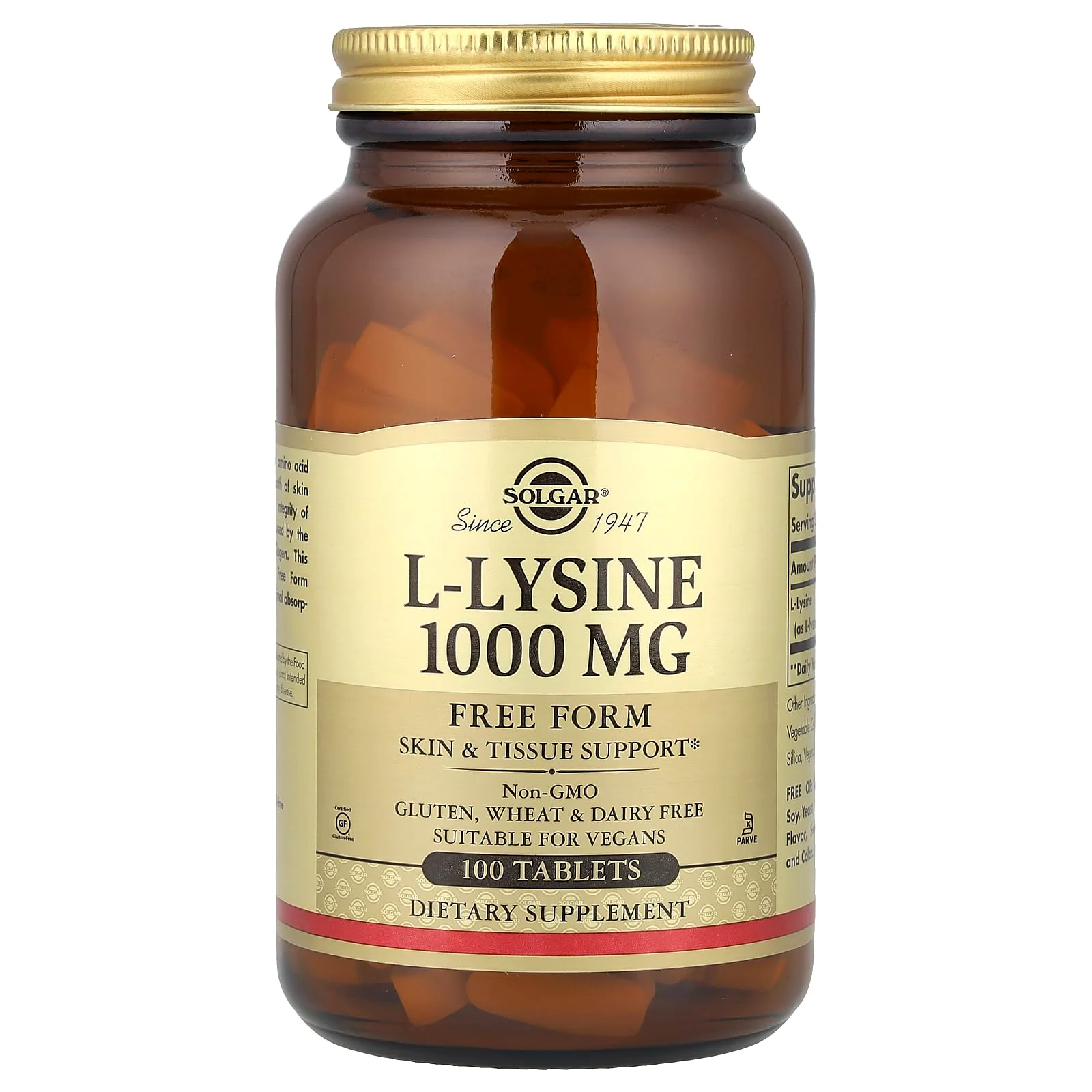 Solgar L-Lysine 1000 mg, 100 Tablets - Enhanced Absorption and Assimilation - Promotes Integrity of Skin and Lips - Collagen Support - Amino Acids - Non GMO, Vegan, Gluten Free - 100 Servings - Image 5