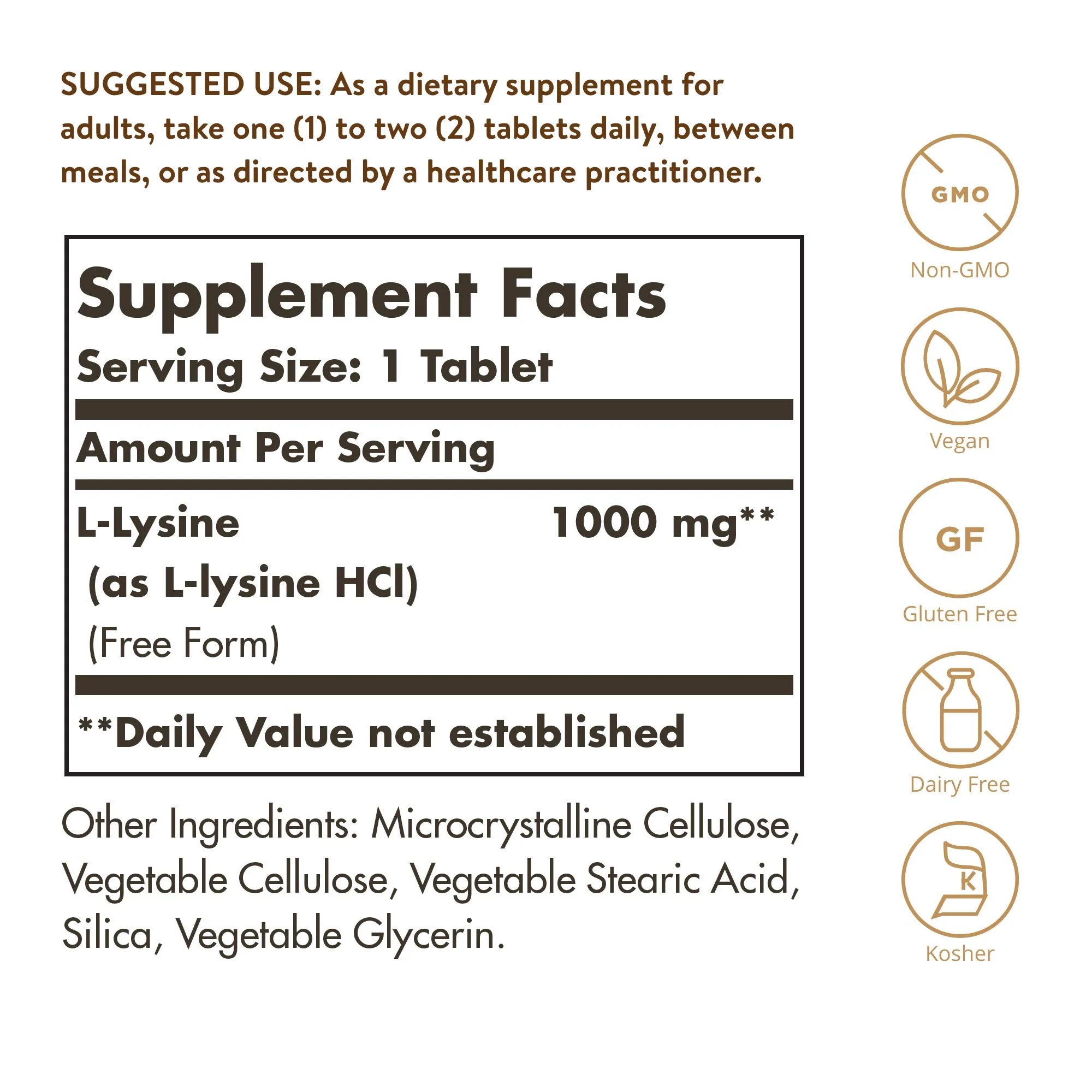 Solgar L-Lysine 1000 mg, 100 Tablets - Enhanced Absorption and Assimilation - Promotes Integrity of Skin and Lips - Collagen Support - Amino Acids - Non GMO, Vegan, Gluten Free - 100 Servings - Image 7
