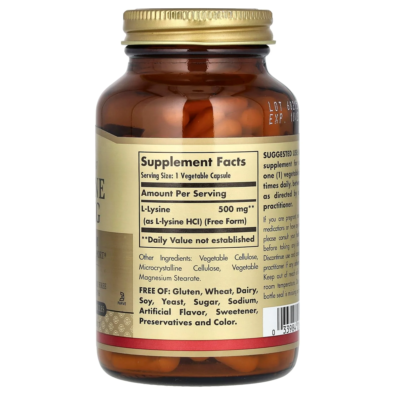 Solgar - L-Lysine 500 mg Vegetable Capsules Count - Image 5