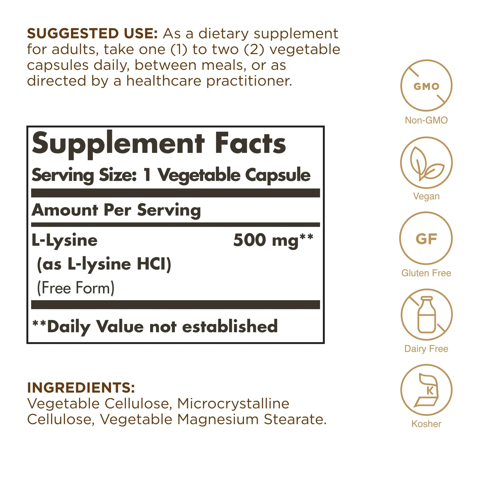 Solgar - L-Lysine 500 mg Vegetable Capsules Count - Image 7