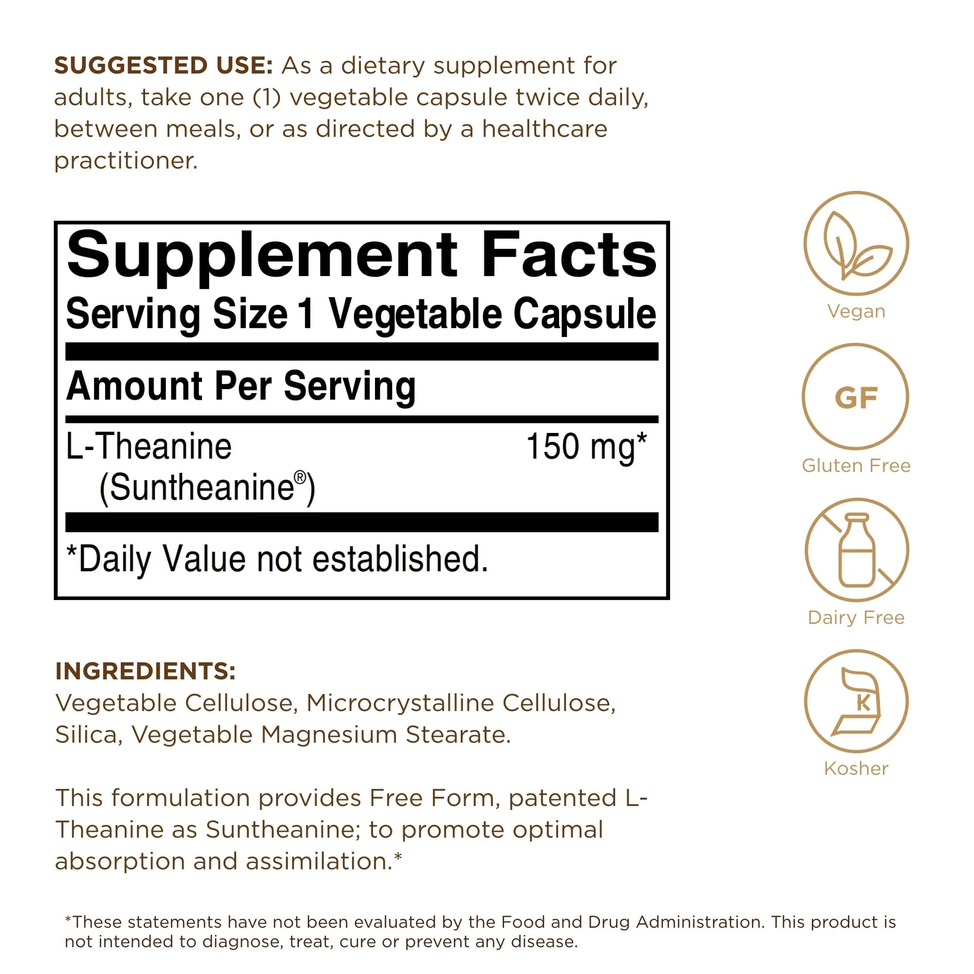 Solgar L-Theanine 150 mg - 60 Vegetable Capsules - Promotes Relaxation - Non-GMO, Vegan, Kosher & Gluten Free - 60 Servings - Image 2
