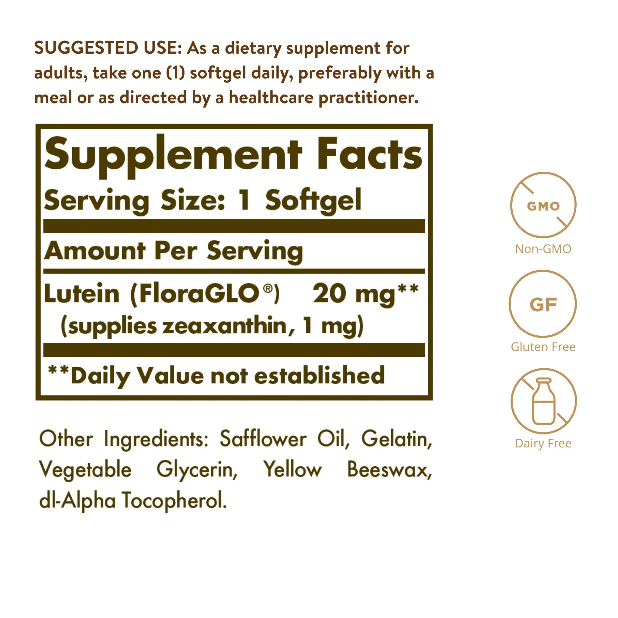 Solgar Lutein 20 mg, 60 Softgels - Supports Eye Health - Helps Filter Out Blue-Light - Contains FloraGLO Lutein - Non-GMO, Gluten Free, Dairy Free - 60 Servings - Image 2