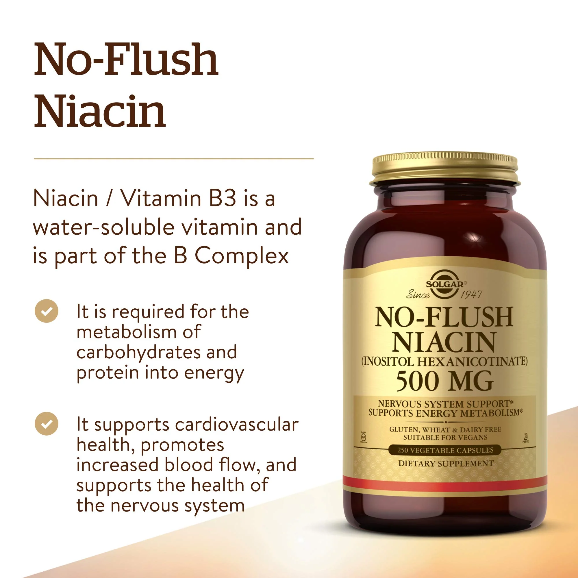 Solgar No-Flush Niacin 500 mg, 250 Vegetable Capsules - Supports Energy Metabolism - No-Flush Delivery - Vegan, Gluten Free, Dairy Free, Kosher - 250 Servings - Image 6
