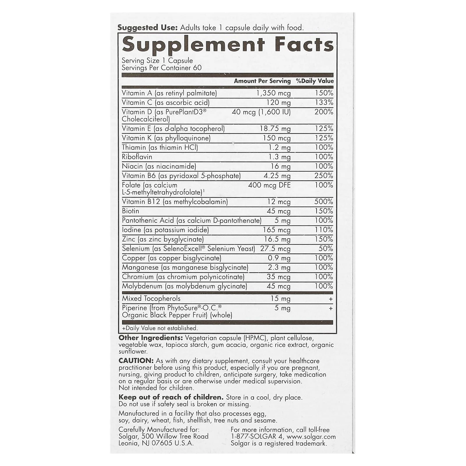 Solgar One Daily Men's Multivitamin Whole Body Support Supplement, Highly Absorbable Delayed Release One Daily Multi Vitamin Capsules for Men - Immune Heart Energy Stress & Muscle Health, 60 Servings - Image 3