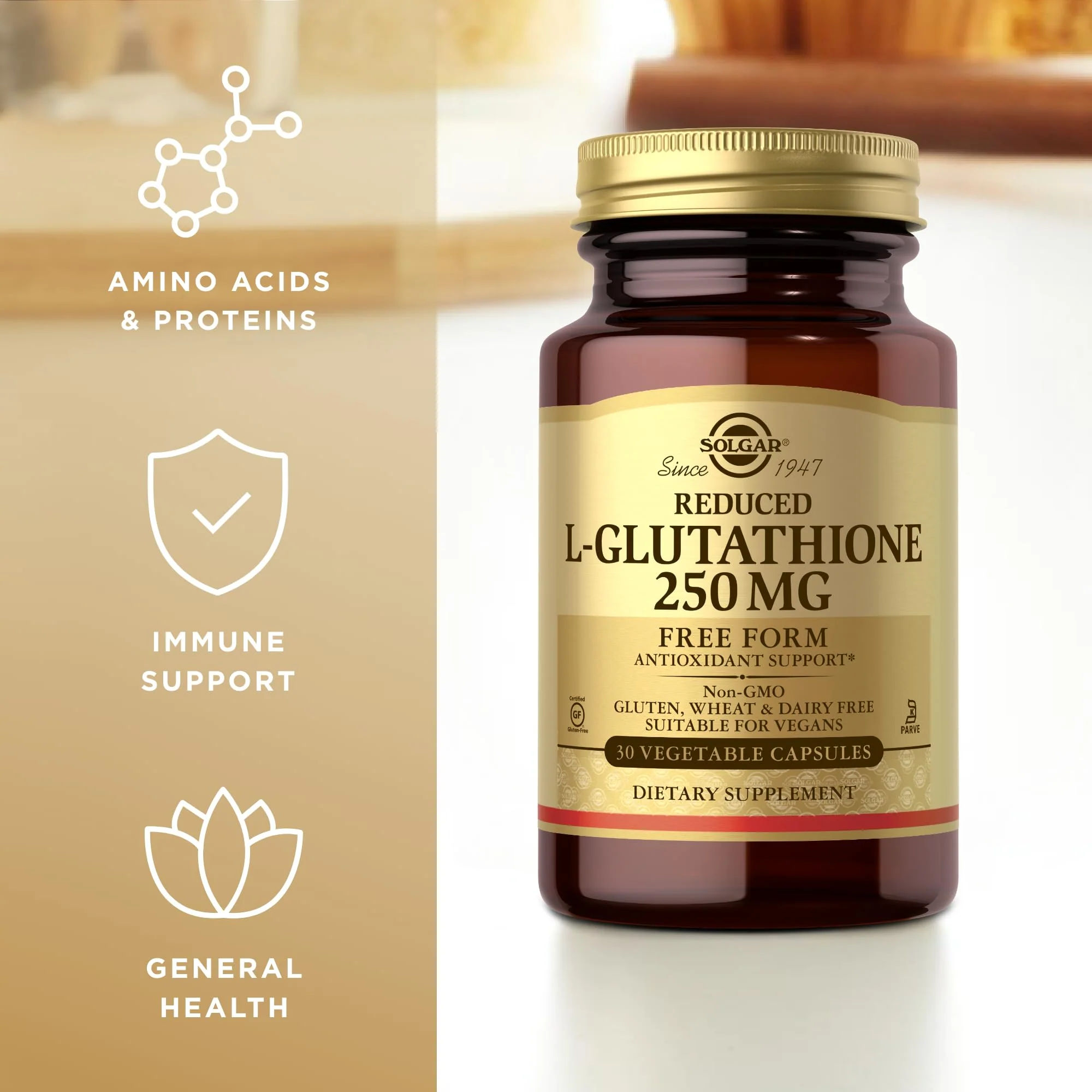 Solgar Reduced L-Glutathione 250 mg - 30 Vegetable Capsules - Antioxidant Support - Non-GMO, Vegan, Gluten Free, Dairy Free, Kosher - 30 Servings - Image 4