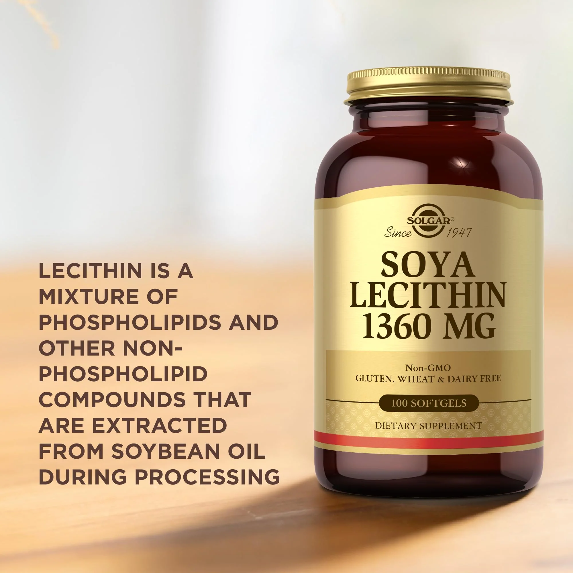 Solgar Soya Lecithin 1360 mg - 100 Softgels - Source of Choline - Gluten Free, Dairy Free - 100 Servings - Image 3