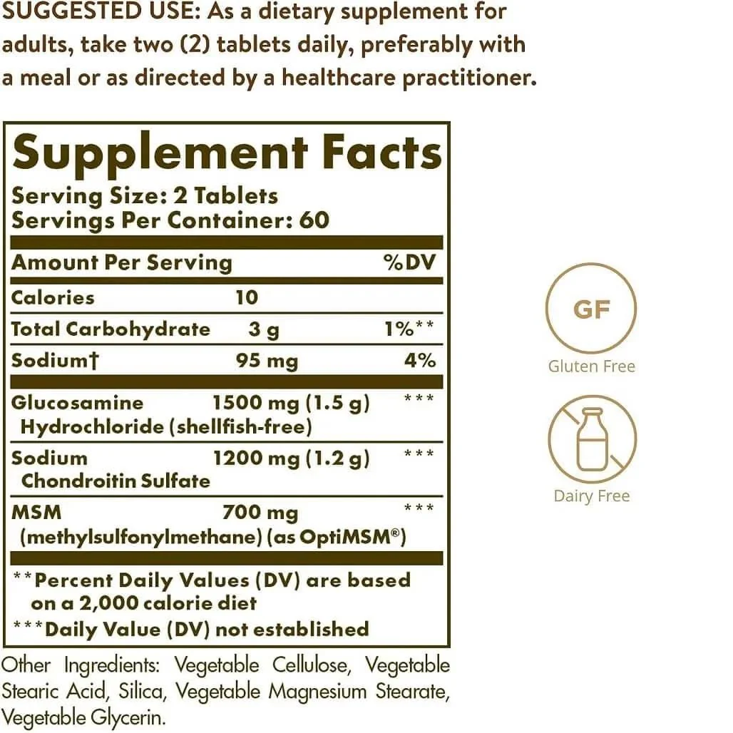 Solgar Triple Strength Glucosamine Chondroitin MSM, 120 Tablets - Promotes Healthy Joints, Supports Comfortable Movement - Shellfish Free - Gluten Free, Dairy Free - 60 Servings - Image 3