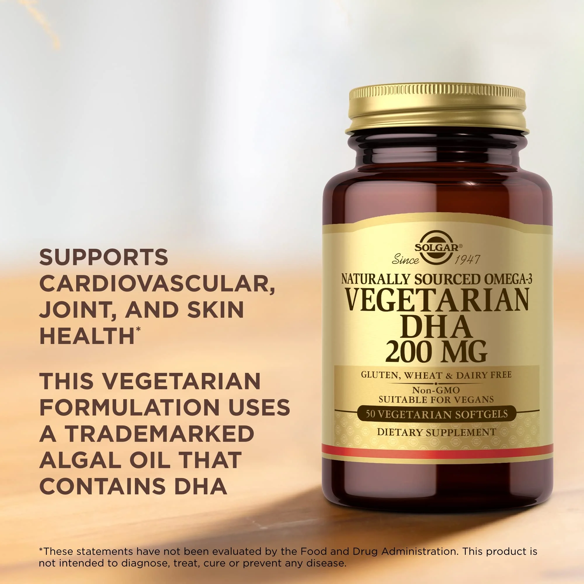 Solgar Vegetarian DHA 200 mg - 50 Vegetarian Softgels - Naturally Sourced Omega-3 - Vegan, Gluten Free, Dairy Free - 50 Servings - Image 5