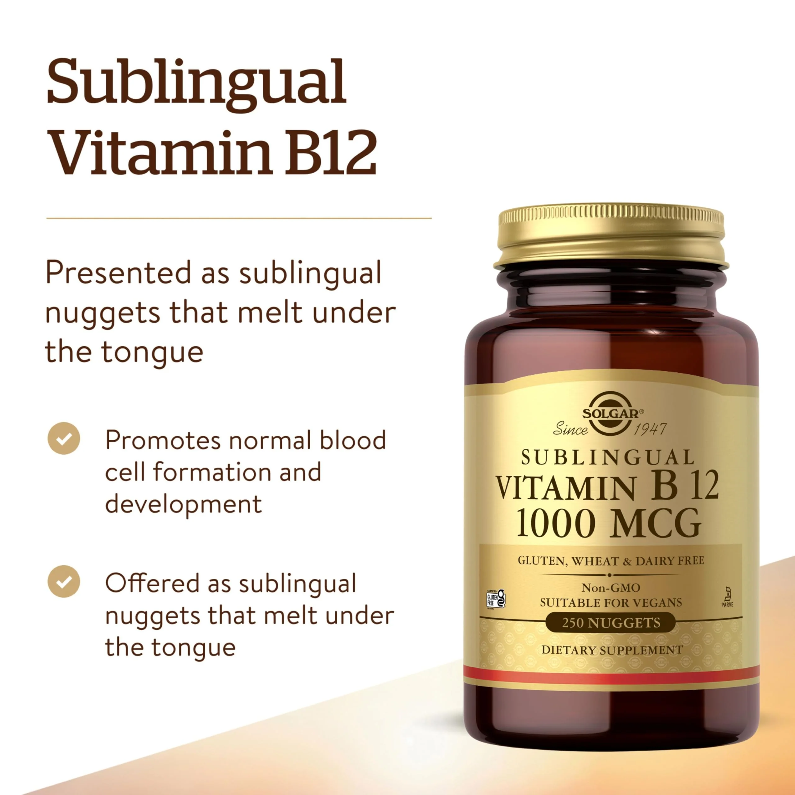 Solgar Vitamin B12 1000 mcg, 250 Nuggets - Supports Production of Energy, Red Blood Cells - Healthy Nervous System - Promotes Cardiovascular Health - Vitamin B - Non-GMO, Gluten Free - 250 Servings - Image 5
