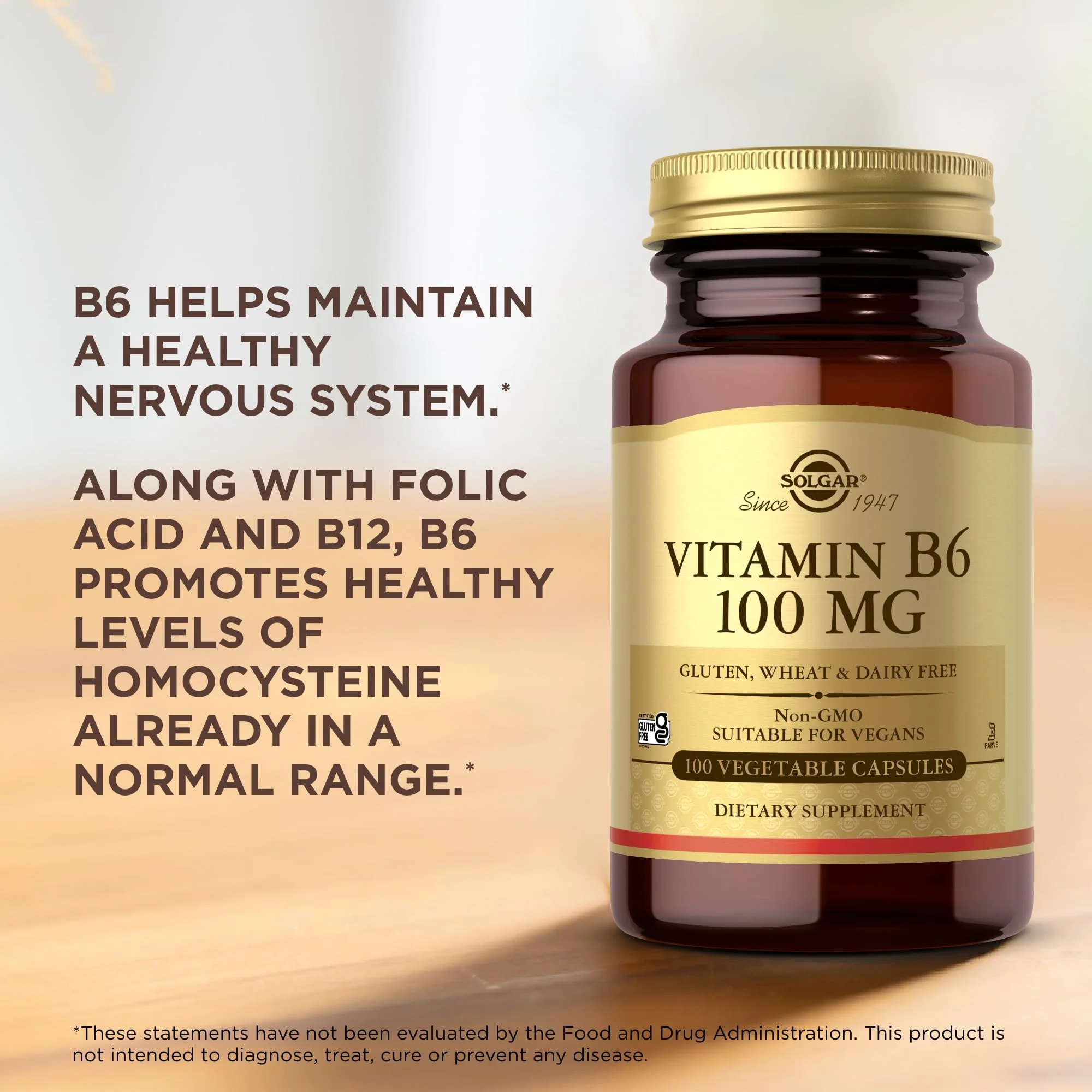 Solgar, Vitamin B6 100 Mg Vegetable Capsules, Count - Image 3