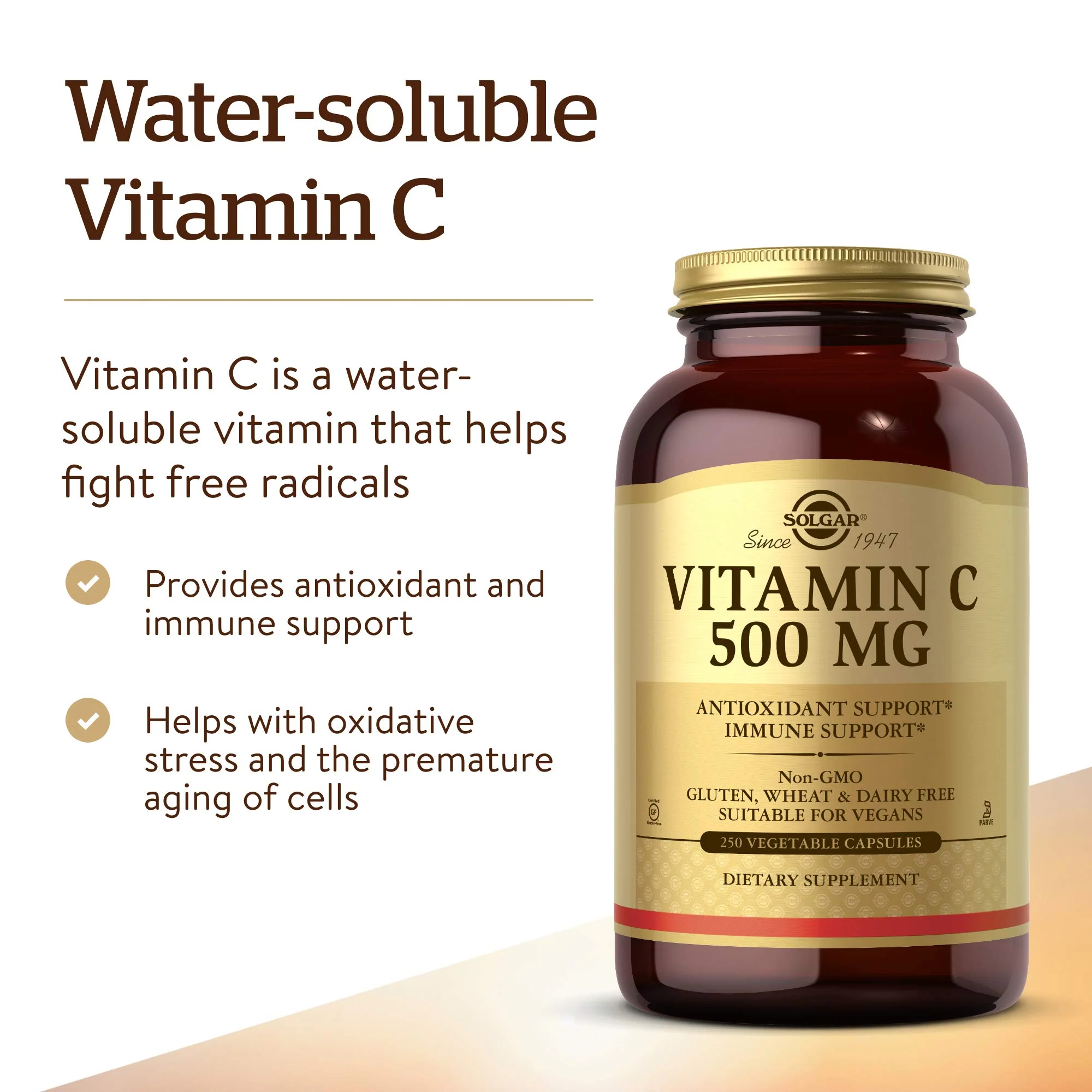 Solgar Vitamin C 500 mg, 250 Vegetable Capsules - Antioxidant & Immune Support - Overall Health - Supports Healthy Skin & Joints - Non-GMO, Vegan, Gluten Free, Kosher - 250 Servings - Image 7