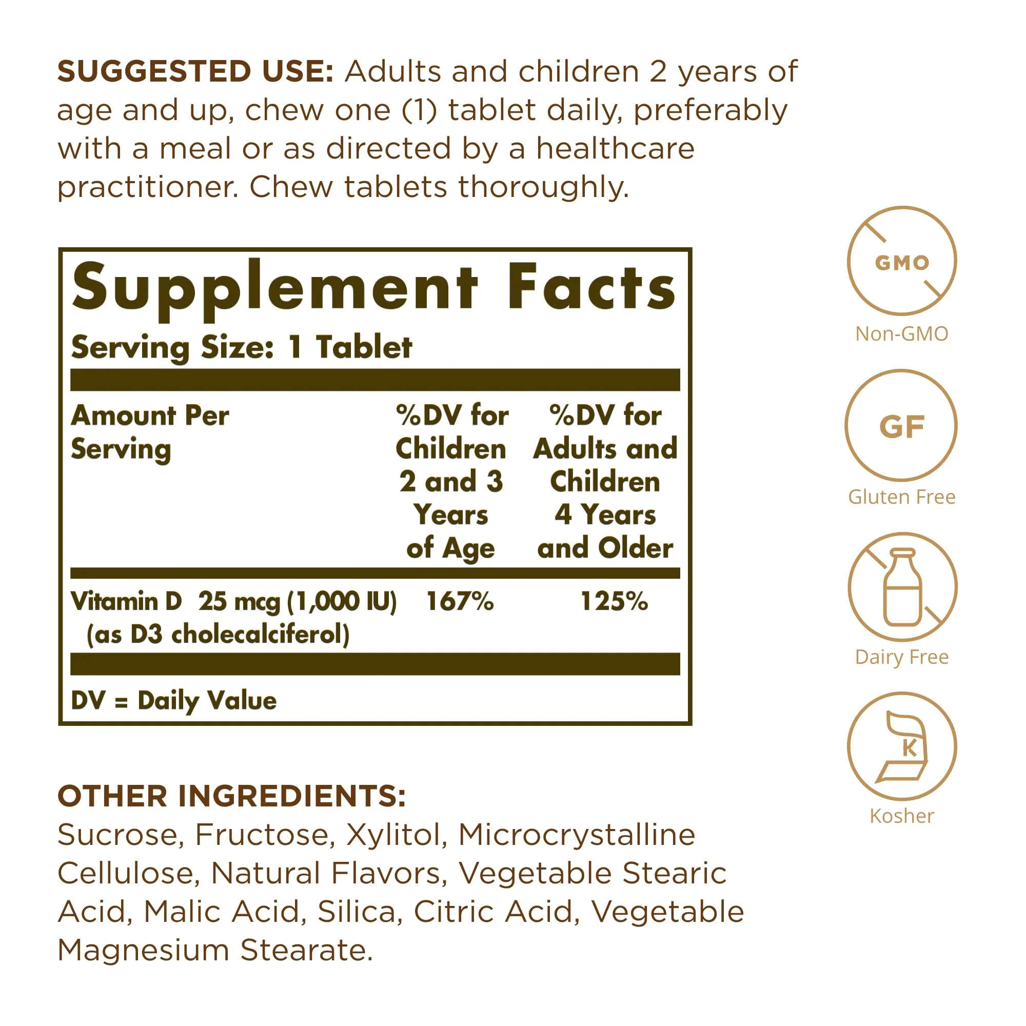Solgar Vitamin D3 (Cholecalciferol) 25 mcg (1000 IU), Natural Strawberry Banana Swirl - 100 Chewable Tablets - Non-GMO, Kosher - 100 Servings - Image 2
