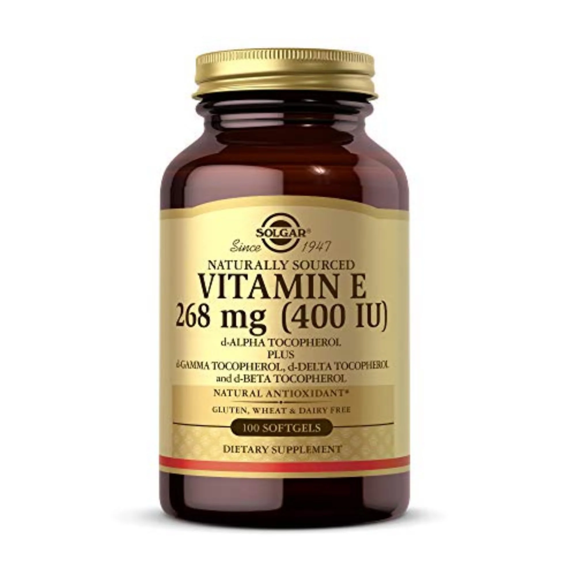Solgar Vitamin E 268 MG (400 IU) (d-Alpha Tocopherol & Mixed Tocopherols), 100 Softgels - Supports Immune System & Skin Nutrition - Natural Antioxidant - Gluten Free, Dairy Free - 100 Servings - Image 2