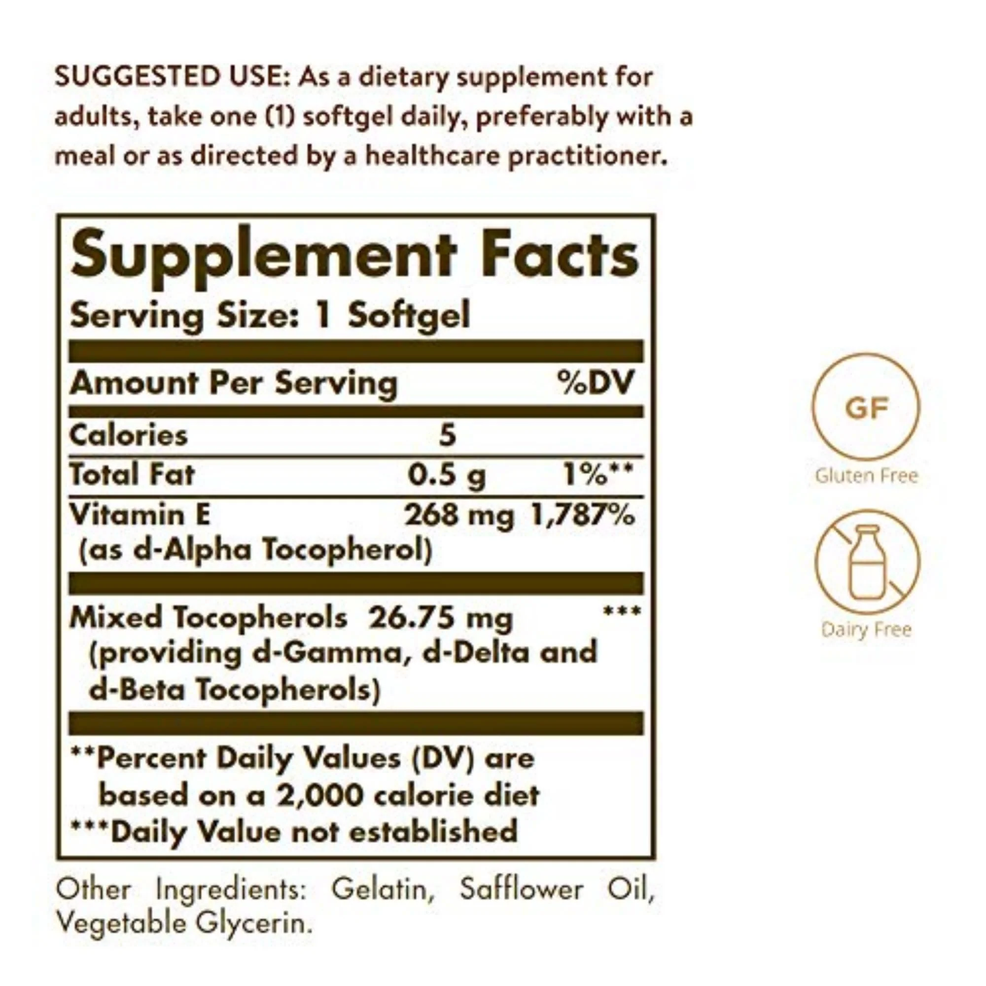 Solgar Vitamin E 268 MG (400 IU) (d-Alpha Tocopherol & Mixed Tocopherols), 100 Softgels - Supports Immune System & Skin Nutrition - Natural Antioxidant - Gluten Free, Dairy Free - 100 Servings - Image 8