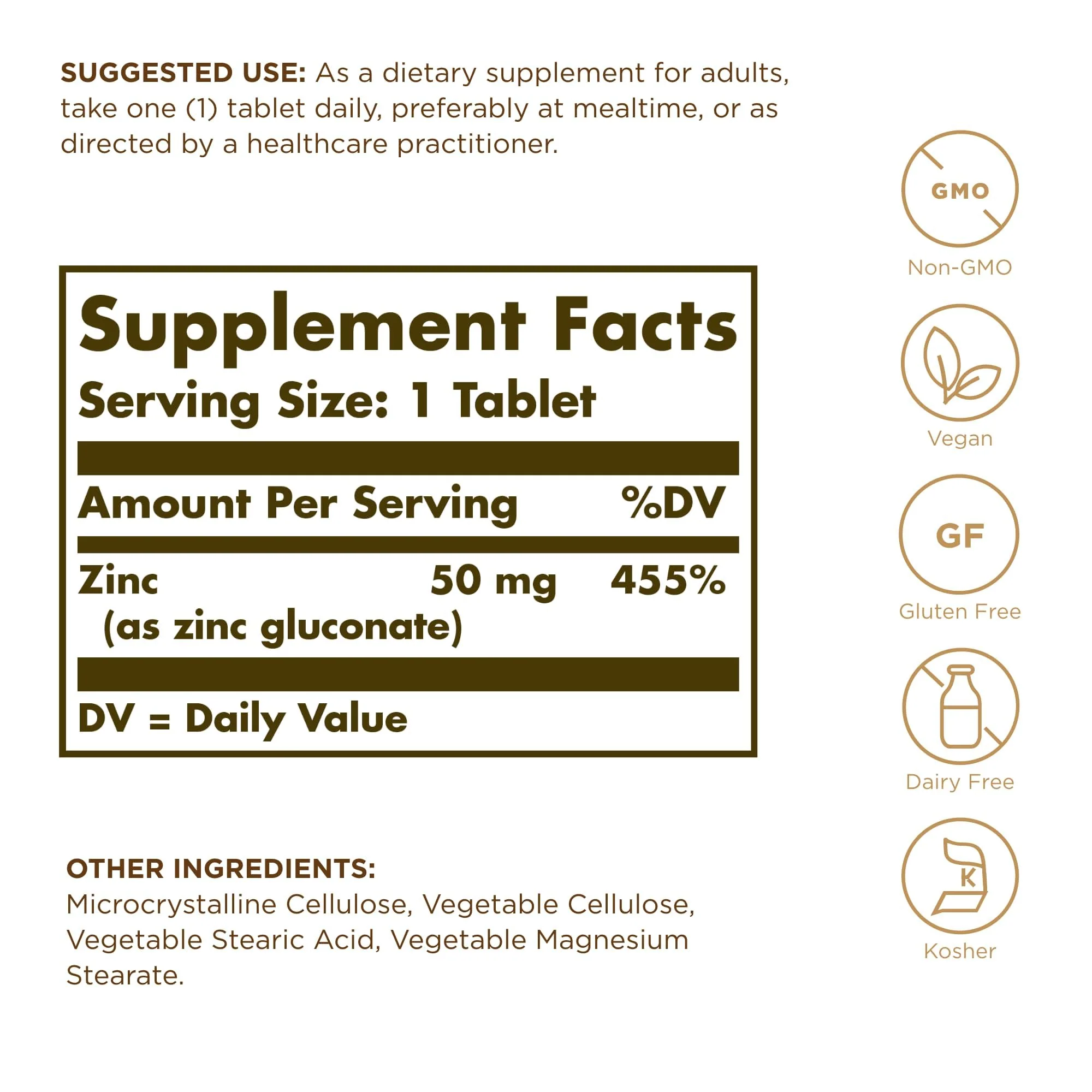 Solgar Zinc 50 mg, 100 Tablets - Zinc for Healthy Skin, Taste & Vision - Immune System & Antioxidant Support - Supports Cell Growth & DNA Formation - Non GMO, Vegan, Gluten Free - 100 Servings - Image 6