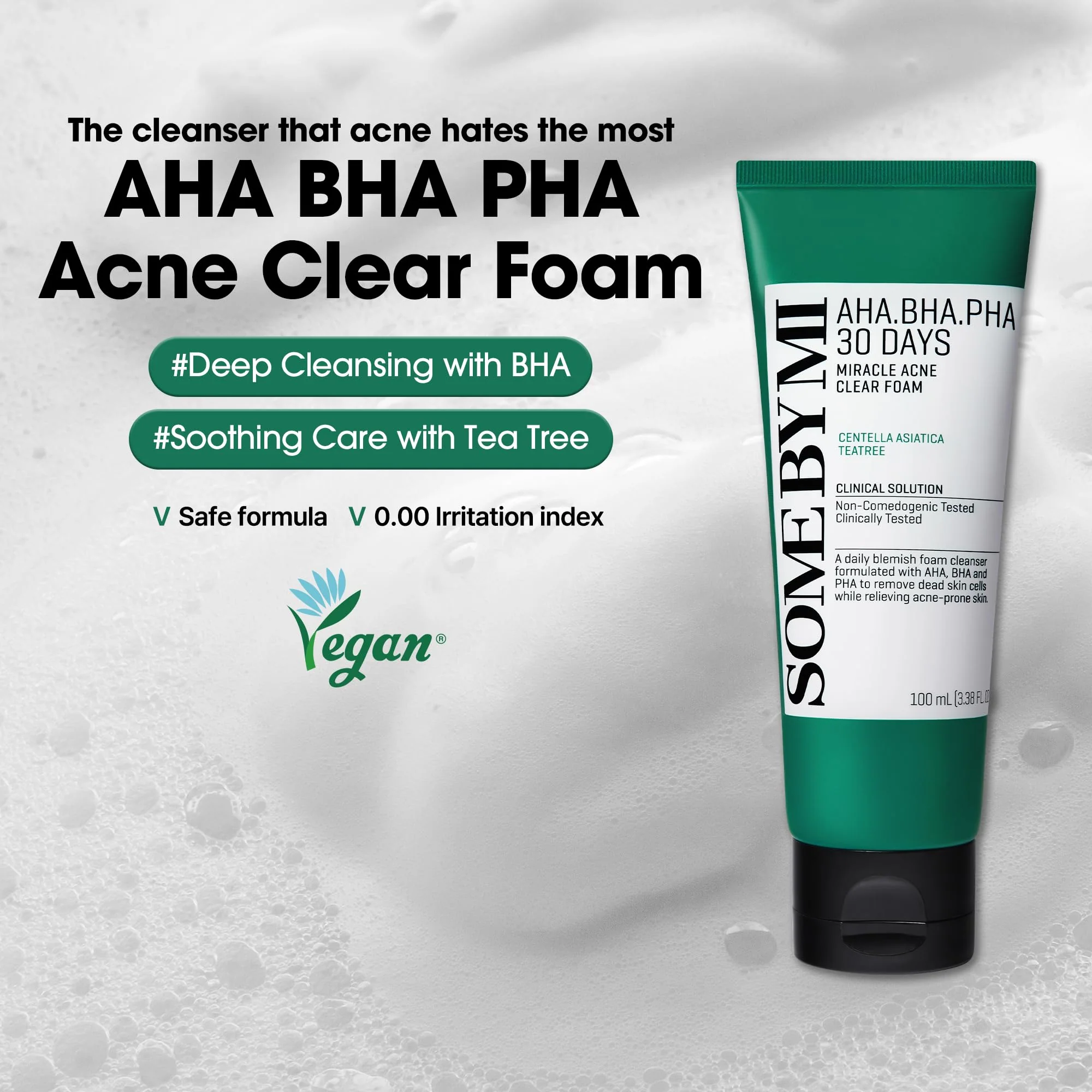 SOME BY MI AHA BHA PHA 30 Days Miracle Acne Clear Foam – 3.38oz, 100ml – Korean Acne Face Wash for Smooth & Clear Skin – Salicylic Acid Cleanser for Exfoliation & Sebum Control – Korean Skin Care - Image 8