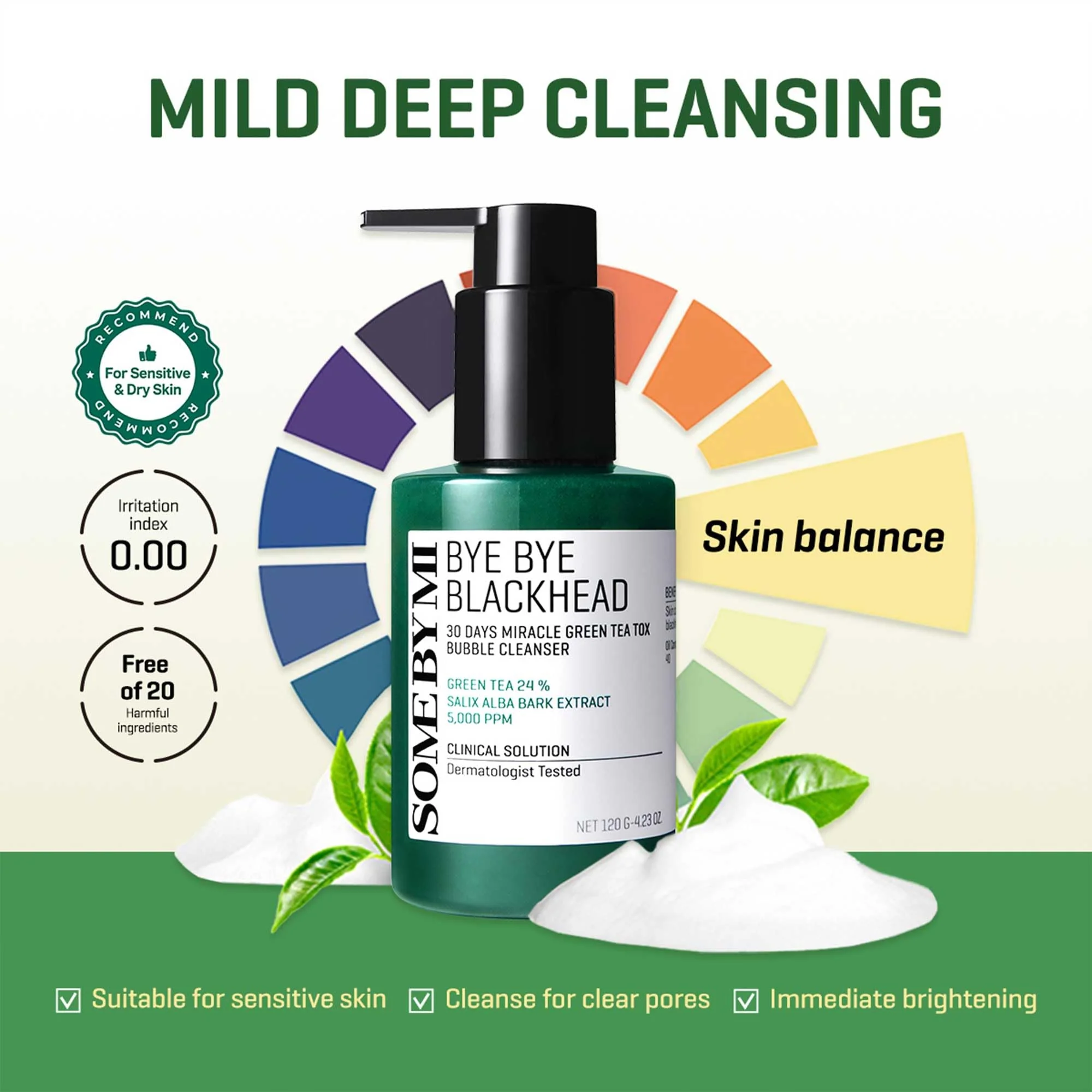 SOME BY MI Bye Bye Blackhead 30 Days Miracle Green Tea Tox Bubble Cleanser – 4.23oz, 120g – Korean Face Wash & Bubble Face Mask – Daily Blackhead-Removing Pore Minimizer for Face – Korean Skin Care - Image 3