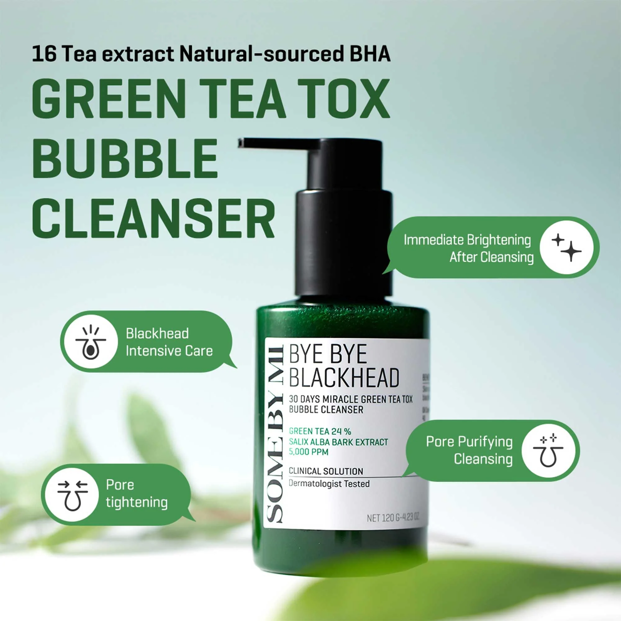 SOME BY MI Bye Bye Blackhead 30 Days Miracle Green Tea Tox Bubble Cleanser – 4.23oz, 120g – Korean Face Wash & Bubble Face Mask – Daily Blackhead-Removing Pore Minimizer for Face – Korean Skin Care - Image 7