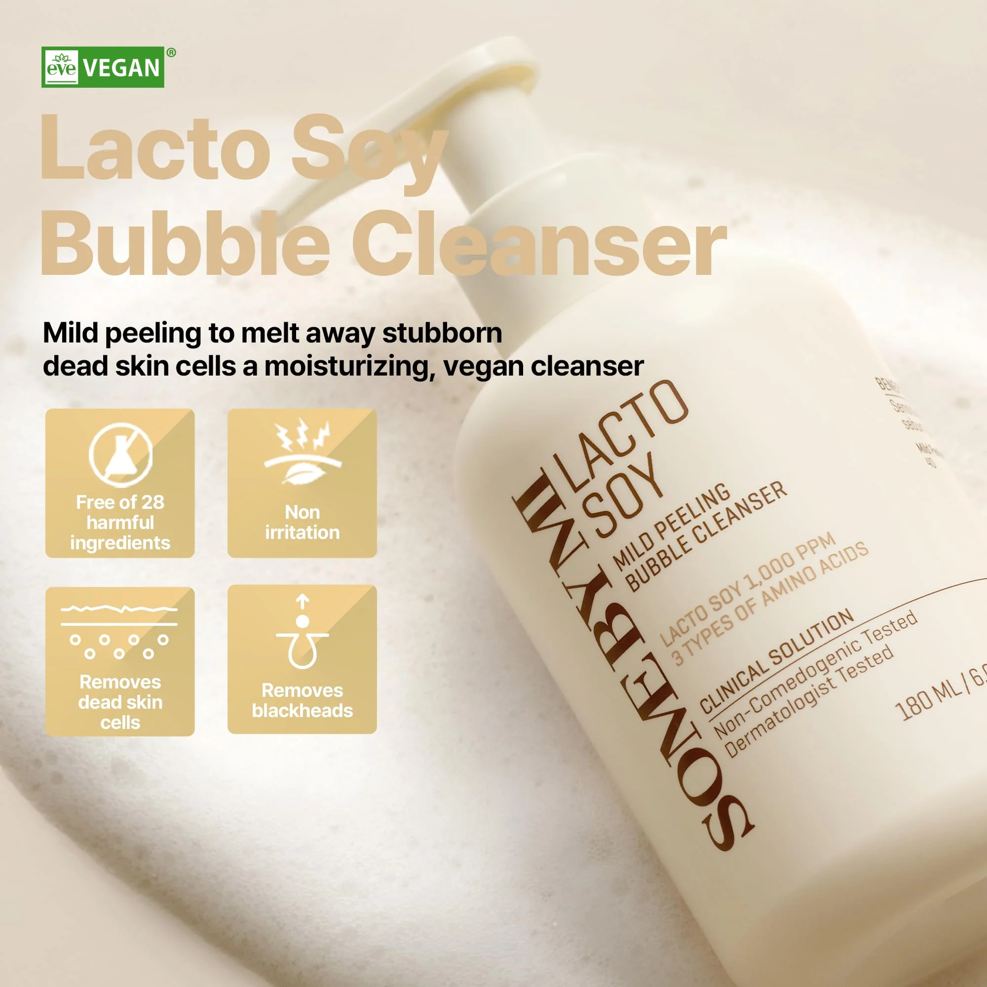 SOME BY MI Lacto Soy Mild Peeling Bubble Cleanser – 6.08oz, 180ml – Korean Vegan Blackhead Removing Face Wash with Konjac, Urea & Amino Acids for Face Texture & Dead Skin Care – Korean Skin Care - Image 6