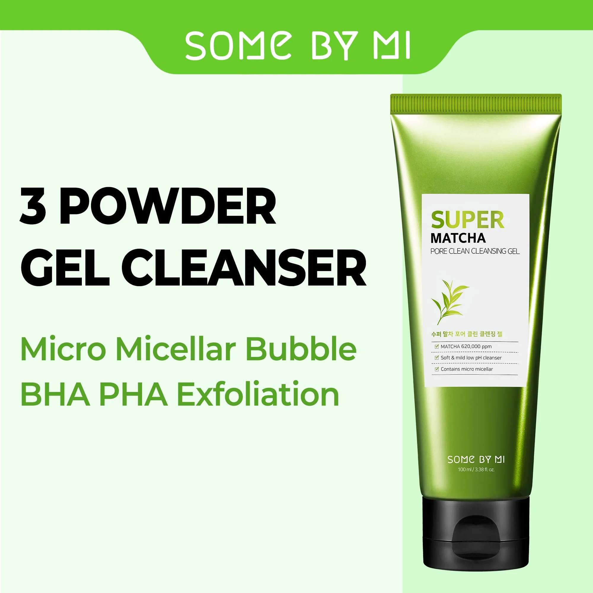 SOME BY MI Super Matcha Pore Clean Cleansing Gel - 3.38Oz, 100ml - Made from Matcha Extracts for Sensitive Skin - Mild Daily Face Wash for Pore Tightening, Sebum and Blackheads Care - Korean Skin Care - Image 7