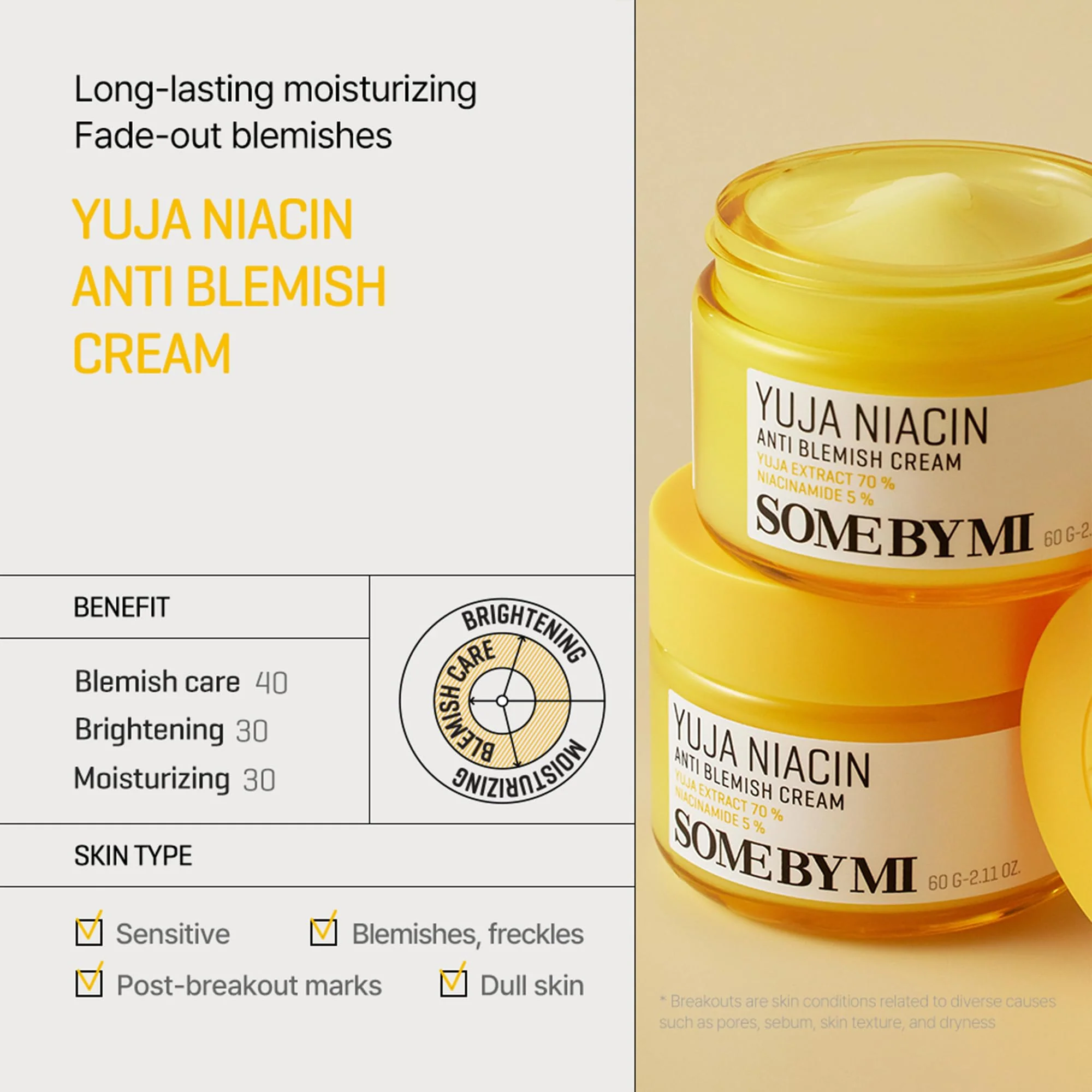 SOME BY MI Yuja Niacin Anti Blemish Cream – 2.02oz, 60ml – Korean 5% Niacinamide Face Moisturizer to Brighten Dull-Looking Skin – Dark Spot Remover with Alpha-Bisabolol for Face – Korean Skin Care - Image 7