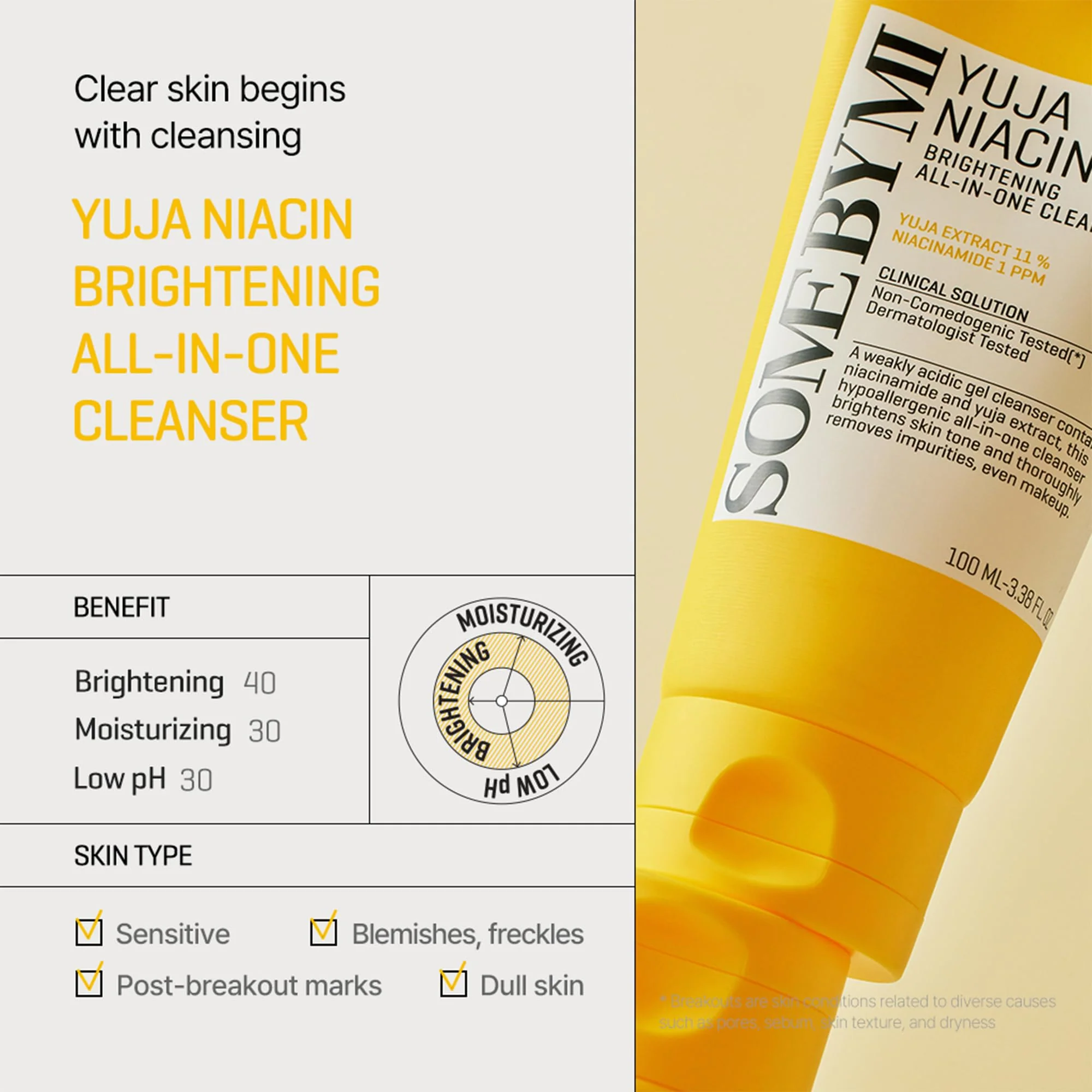 SOME BY MI Yuja Niacin Brightening All in One Cleanser - 3.38Oz, 100ml - Mild Daily Face Wash for Dull-Looking Skin - Low pH Formula with No Irritation - Pore and Sebum Care - Korean Skin Care - Image 7