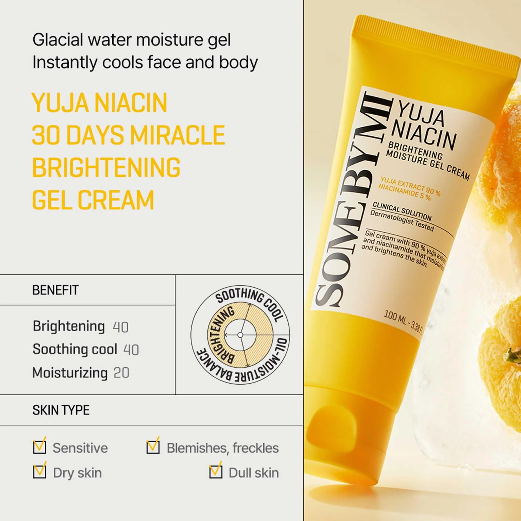 SOME BY MI Yuja Niacin Brightening Moisture Gel Cream - 3.38Oz, 100ml - Made from 10 Vitamin for Dull-Looking Skin - Mild Moisturizer for Skin Calming, Melasma and Blemish Care - Korean Skin Care - Image 6