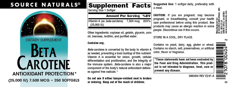 Source Naturals Beta Carotene 25000 iu Antioxidant Protection - Converted by Body to Vitamin A - 250 Softgels - Image 5