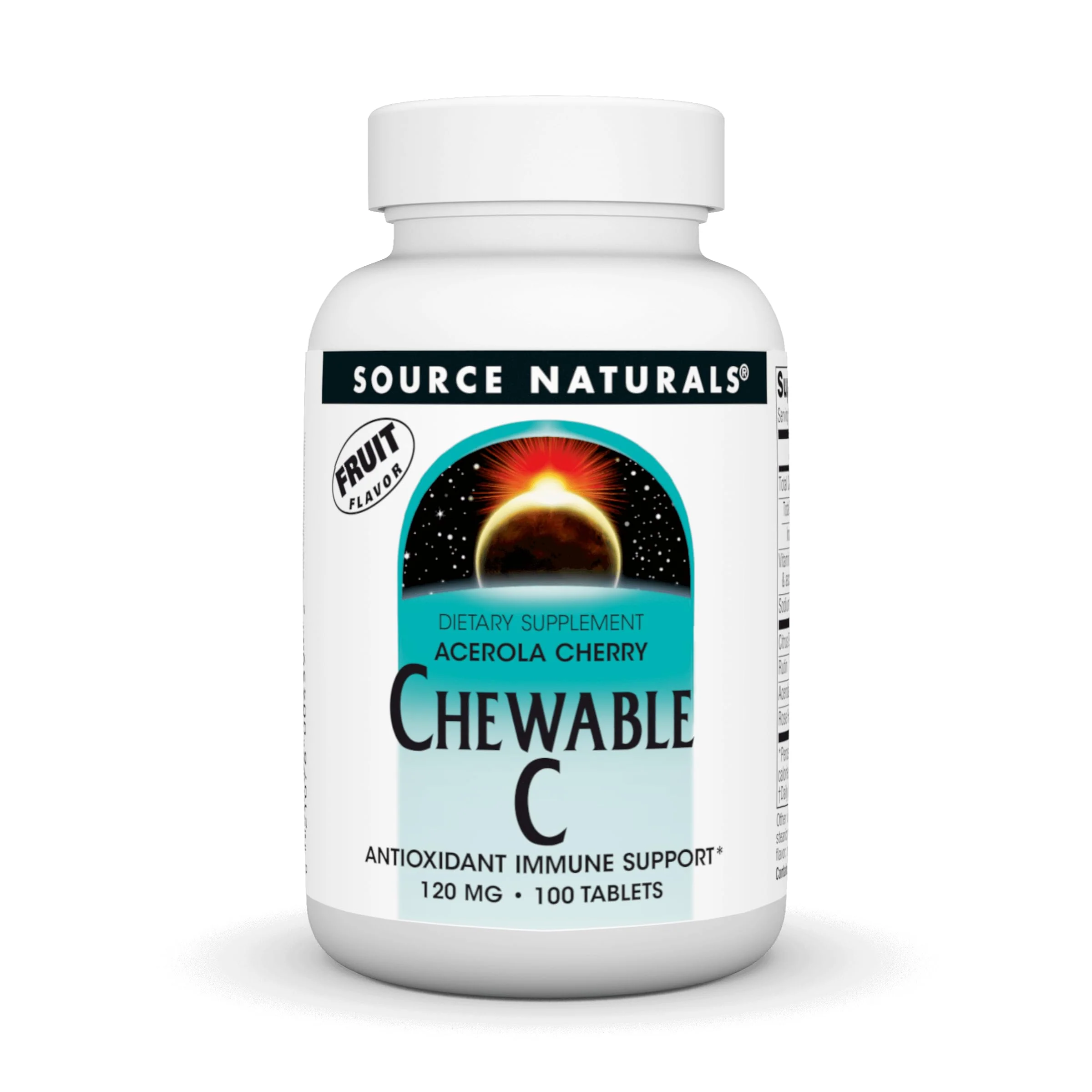 Source Naturals Chewable C, Acerola Cherry, Antioxidant Immune Support* - 120mg - 100 Fruit Flavored Tablets