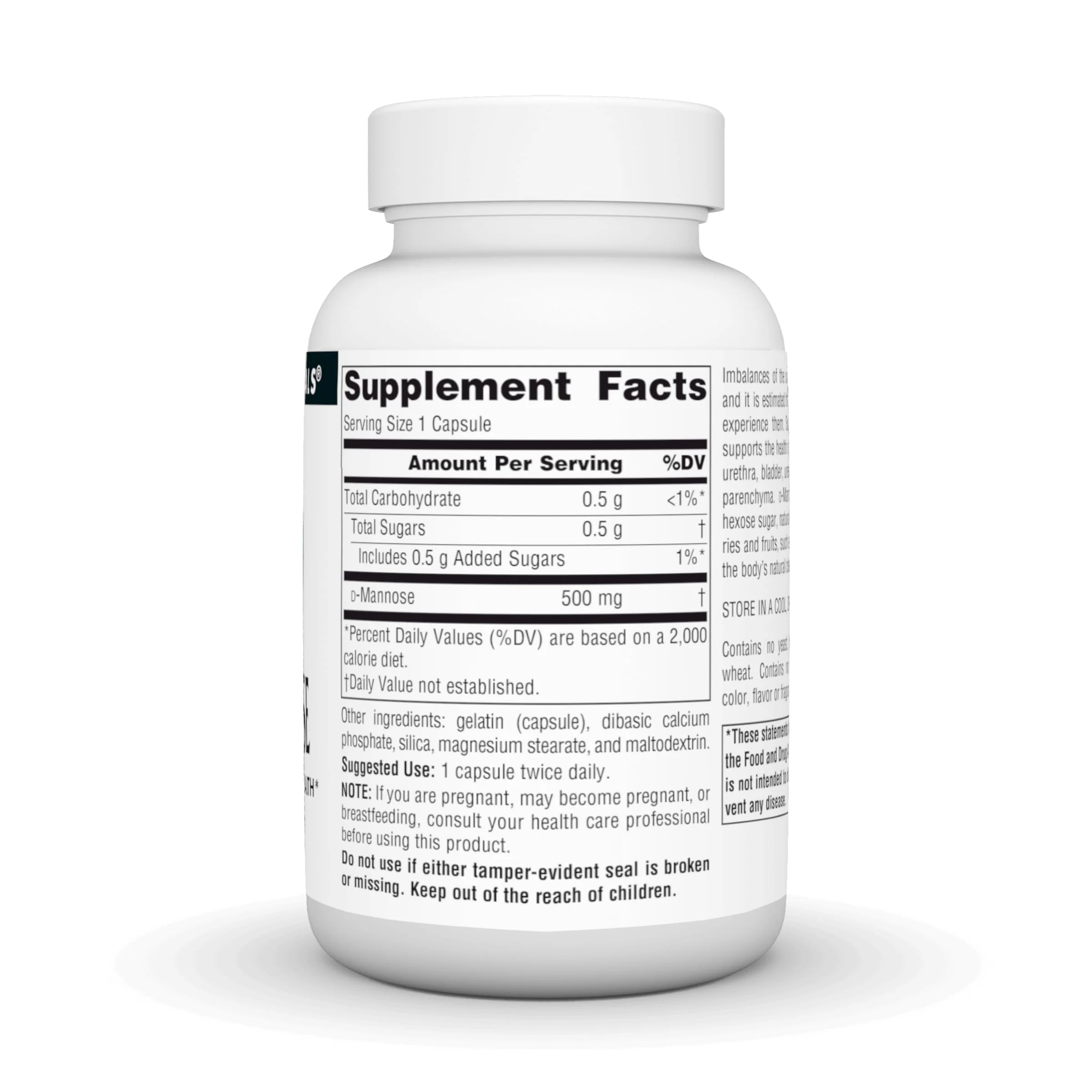 Source Naturals D-Mannose, Potent Urinary Tract & Bladder Health Support*, 500mg - 60 Capsules - Image 2