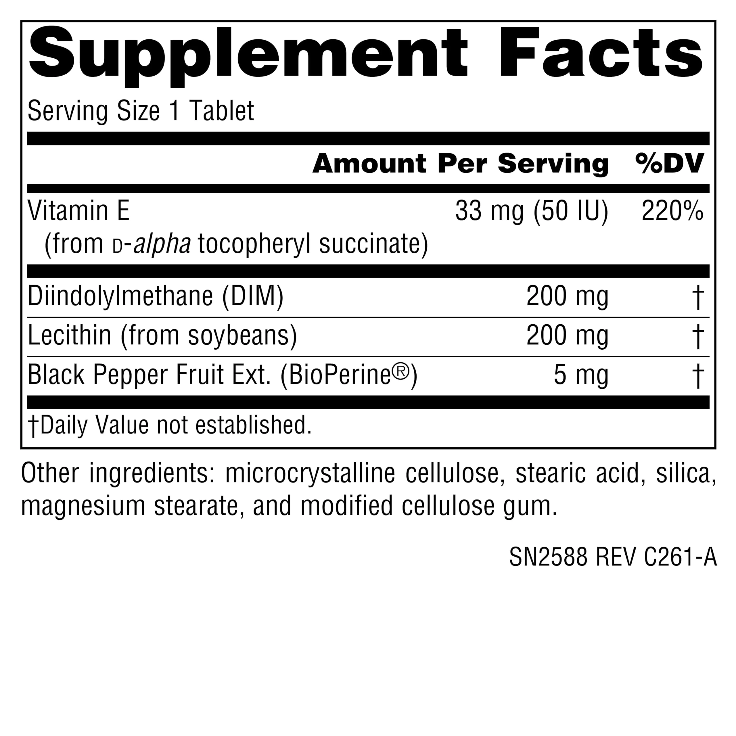 Source Naturals DIM, Diindolylmethane 200mg with BioPerine, Vitamin E & More - 30 Tablets - Image 2