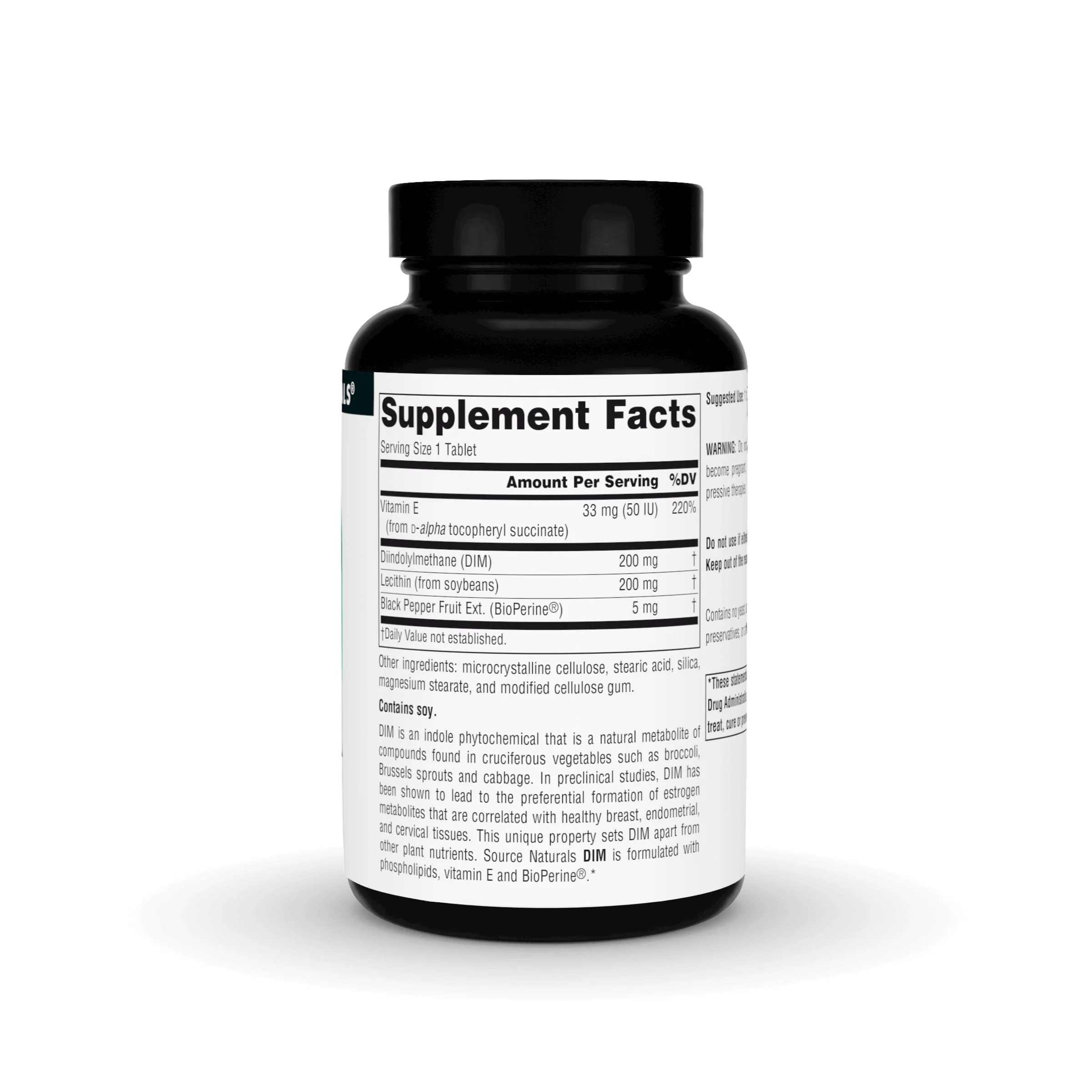 Source Naturals DIM, Diindolylmethane 200mg with BioPerine, Vitamin E & More - 60 Tablets - Image 7
