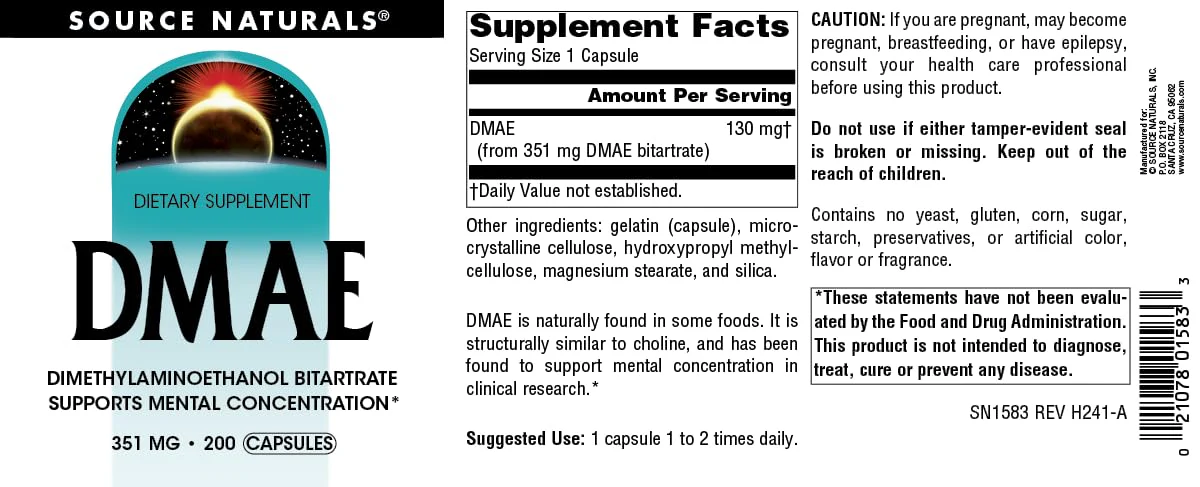 Source Naturals DMAE, Dimethylaminoethanol Bitartrate - Supports Mental Concentration - 200 Capsules - Image 5