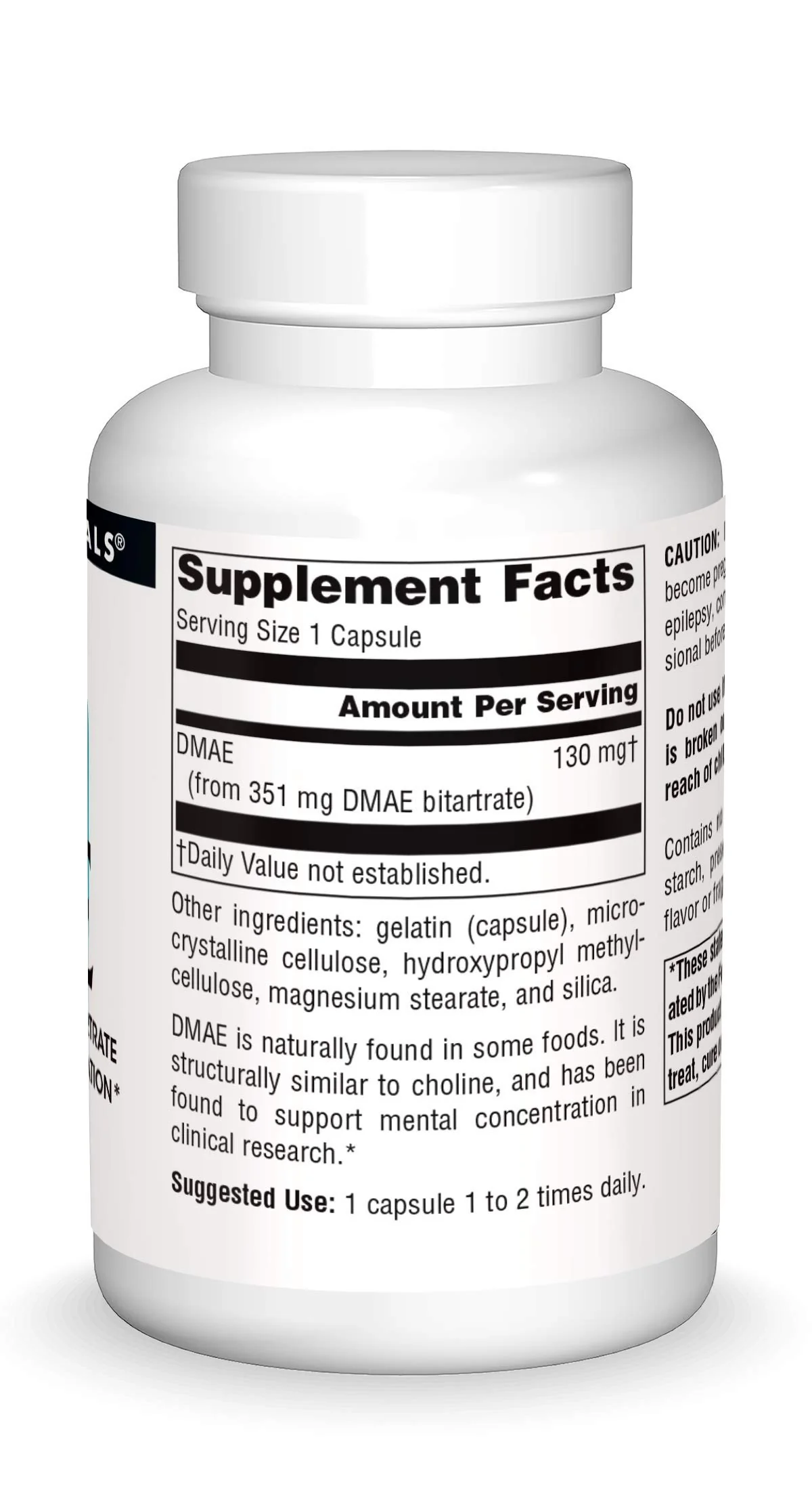 Source Naturals DMAE, Dimethylaminoethanol Bitartrate - Supports Mental Concentration*, 351mg - 100 Capsules - Image 5