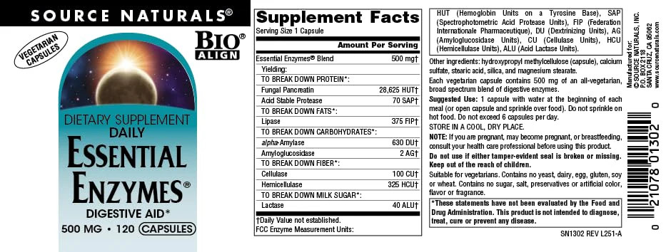 Source Naturals Essential Enzymes 500mg Bio-Aligned Multiple Enzyme Supplement Herbal Defense for Digestion, Gas, Constipation & Bloating Relief - Supports Immune System* - 120 Vegetarian Capsules - Image 4